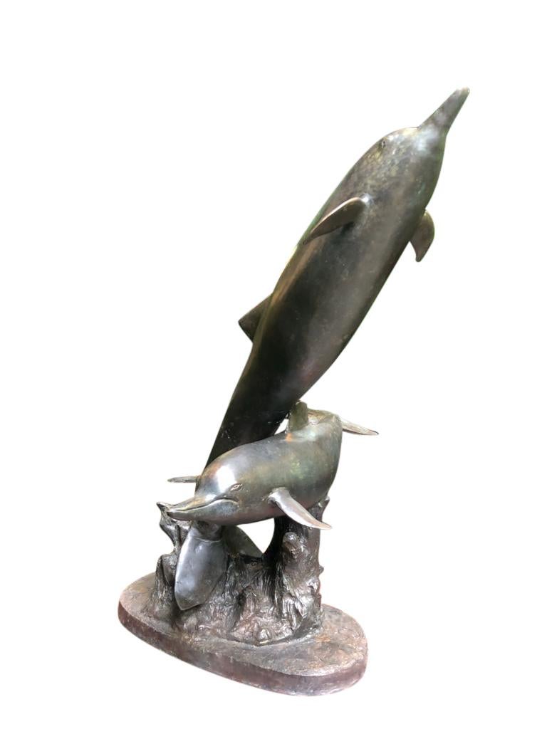 Bronze Dolphin Statue, Pair Dolphins Porpoise, 20th Century For Sale 11