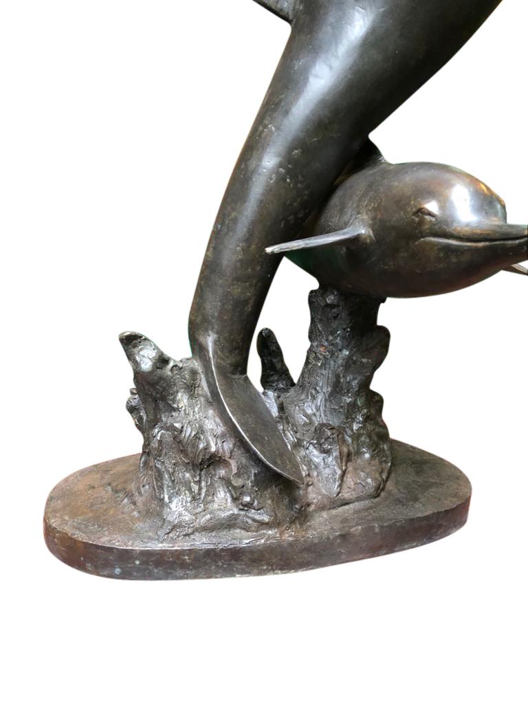 European Bronze Dolphin Statue, Pair Dolphins Porpoise, 20th Century For Sale