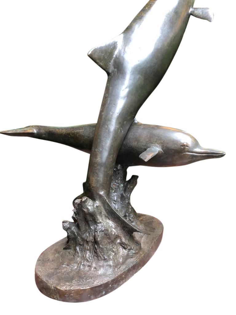 Bronze Dolphin Statue, Pair Dolphins Porpoise, 20th Century In Excellent Condition For Sale In London, GB