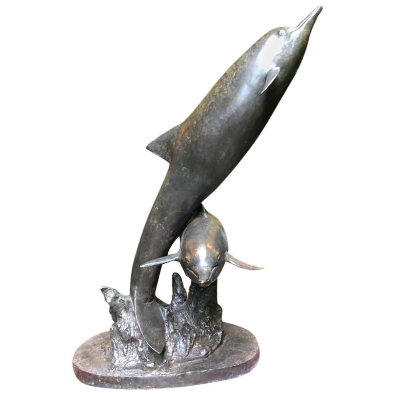 Bronze Dolphin Statue, Pair Dolphins Porpoise, 20th Century For Sale