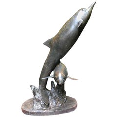 Bronze Dolphin Statue, Pair Dolphins Porpoise, 20th Century