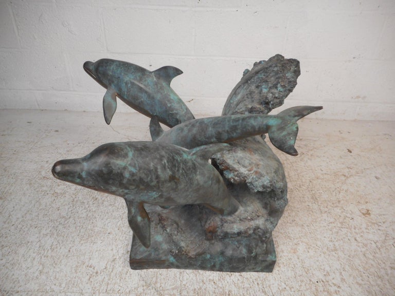 Bronze Dolphins on a Wave Sculptural Coffee Table For Sale 4