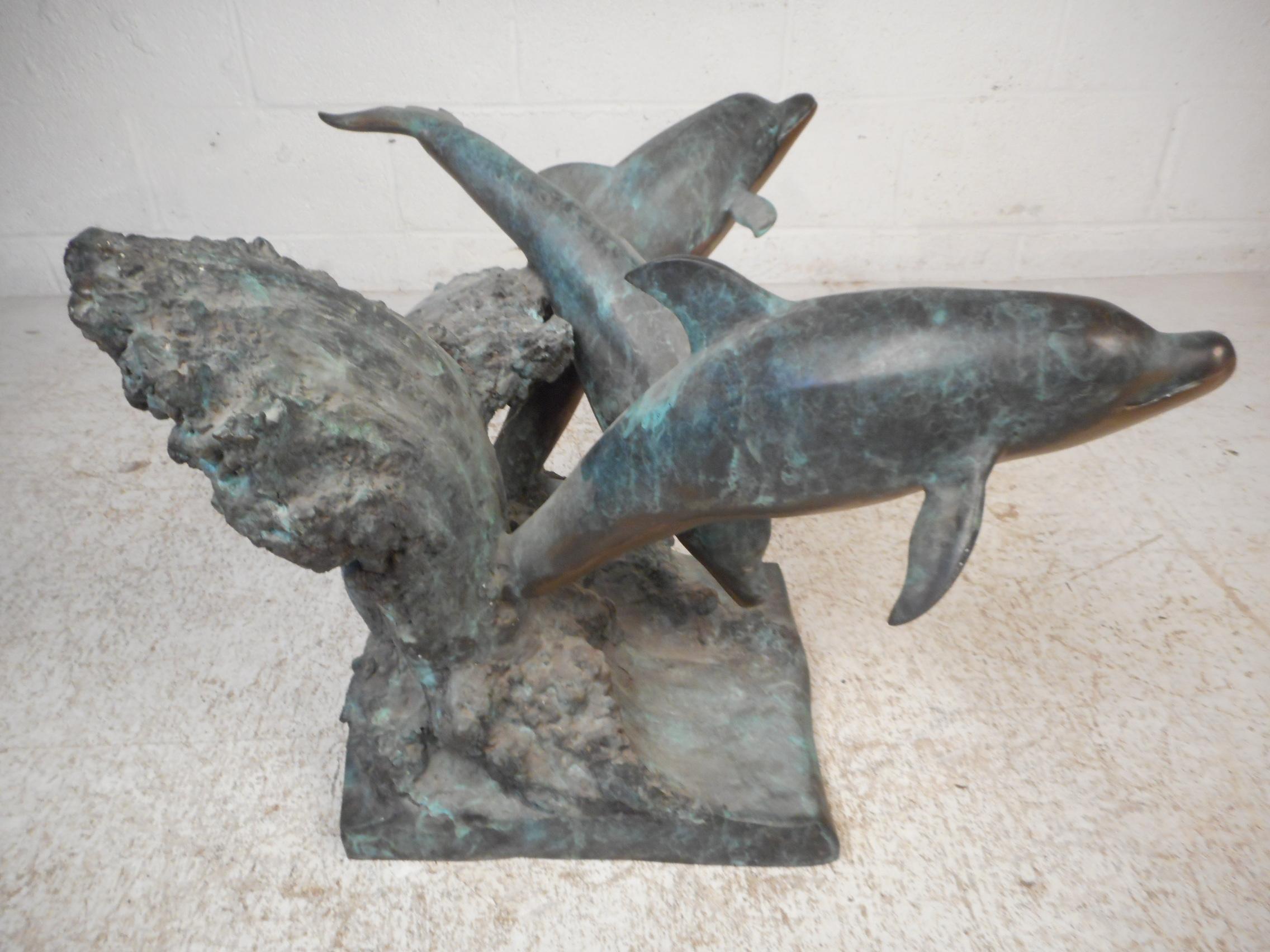 Bronze Dolphins on a Wave Sculptural Coffee Table 2