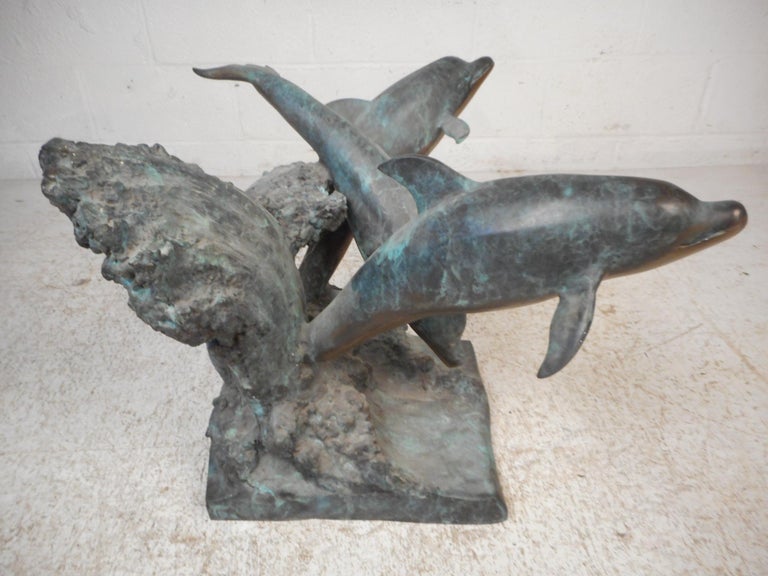 Bronze Dolphins on a Wave Sculptural Coffee Table For Sale 5