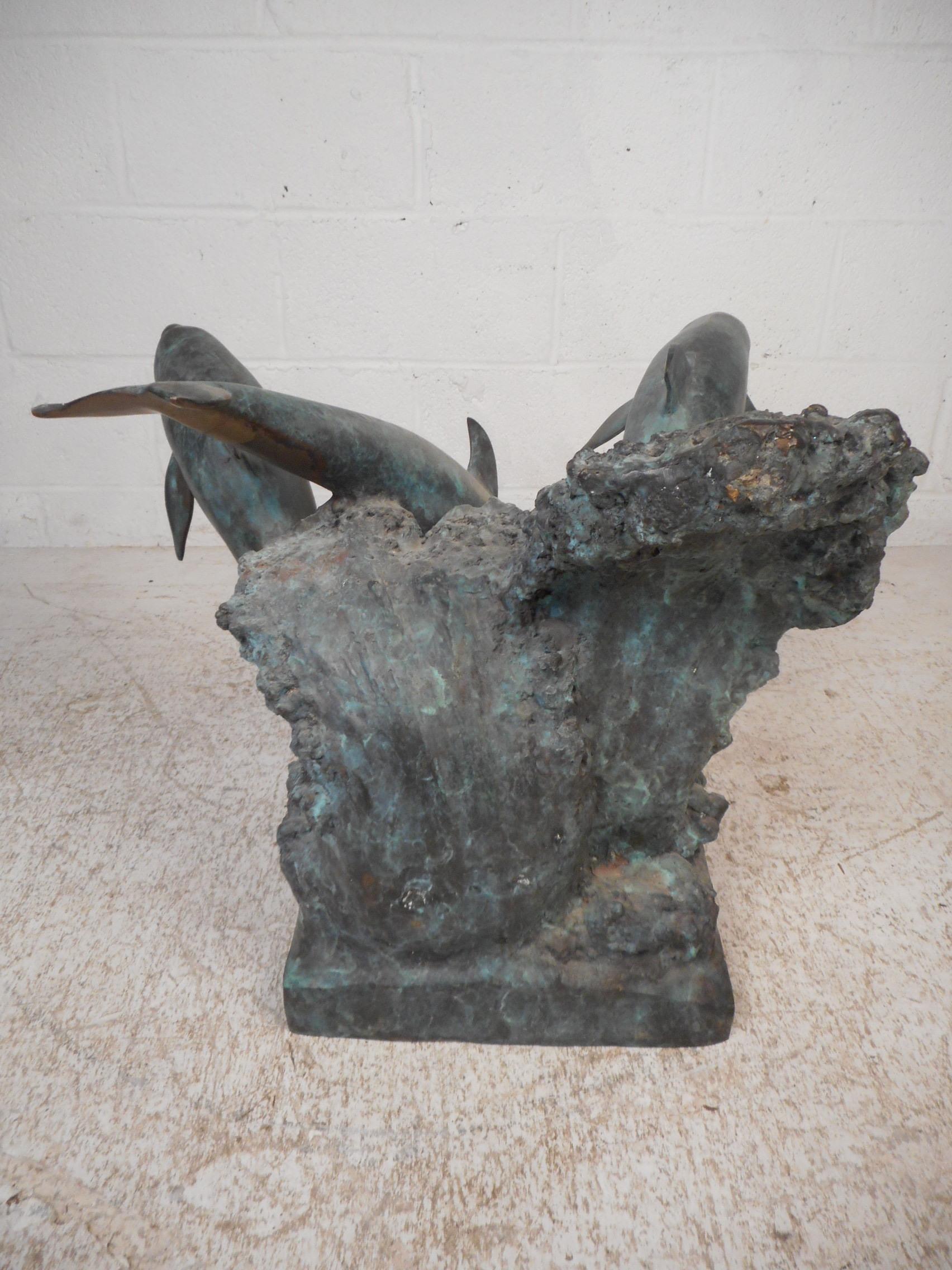 Bronze Dolphins on a Wave Sculptural Coffee Table 3