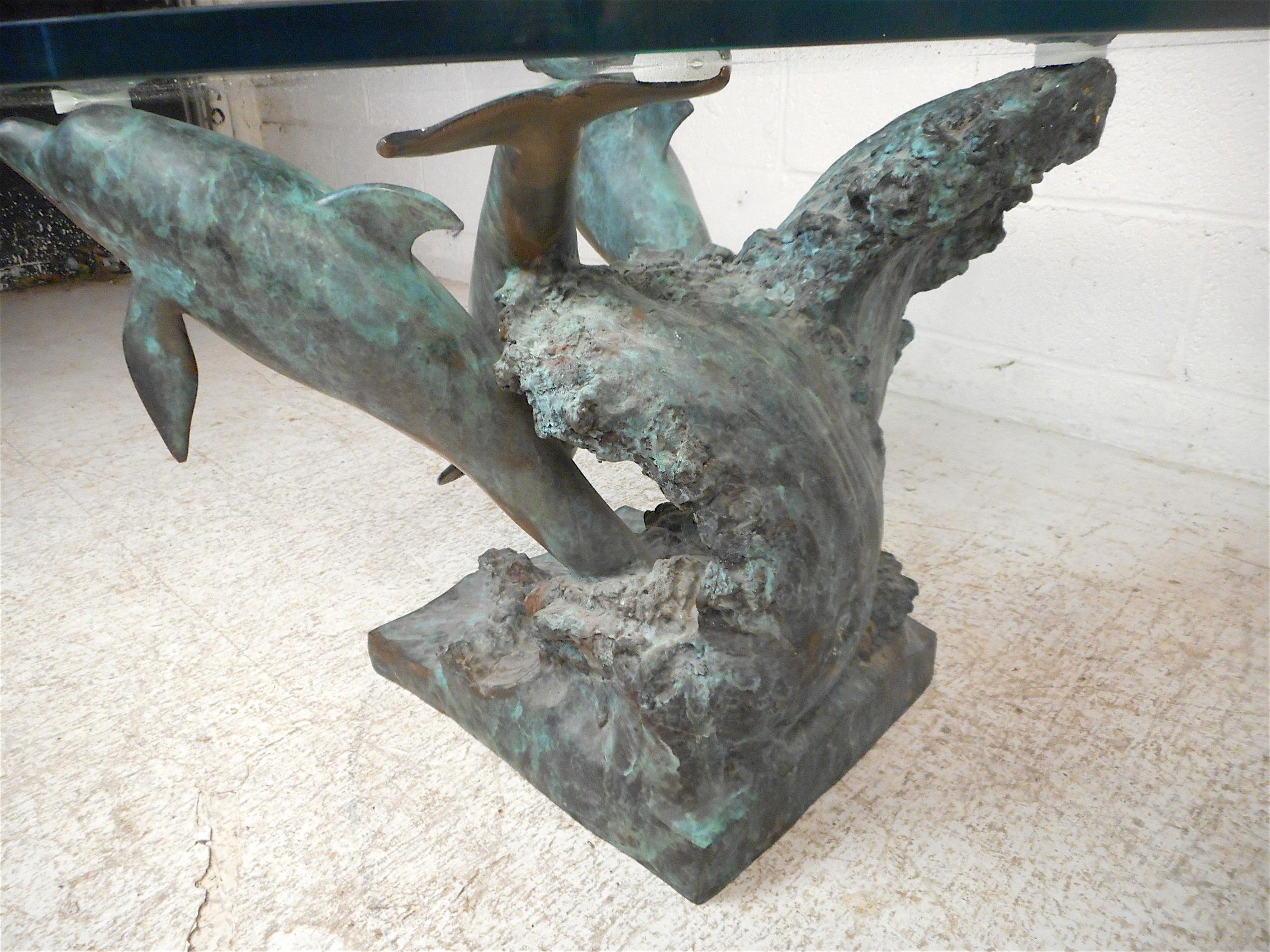 Bronze Dolphins on a Wave Sculptural Coffee Table In Good Condition In Brooklyn, NY