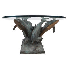 Bronze Dolphins on a Wave Sculptural Coffee Table