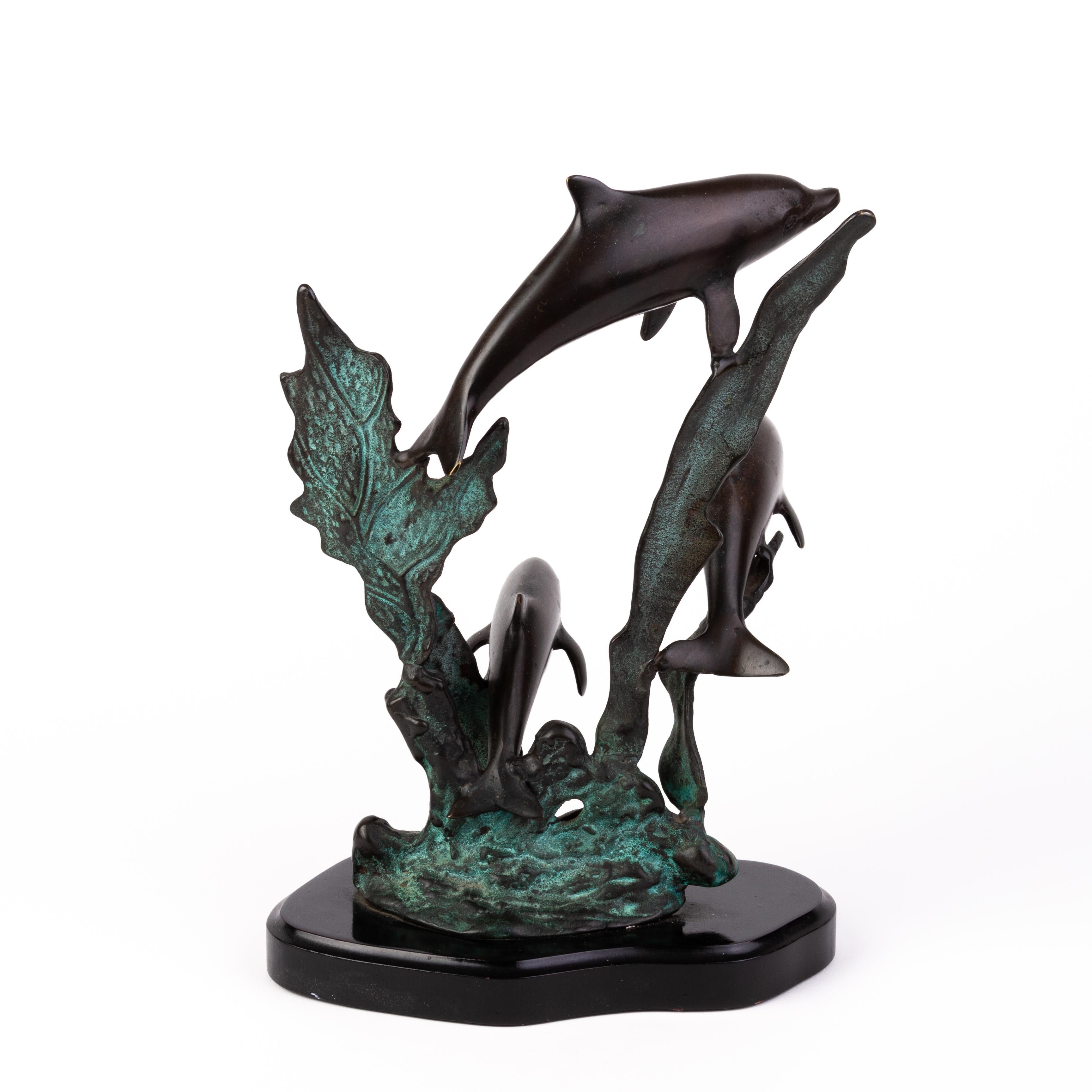 Bronze Dolphins Sculpture on Marble Base  In Good Condition In Nottingham, GB