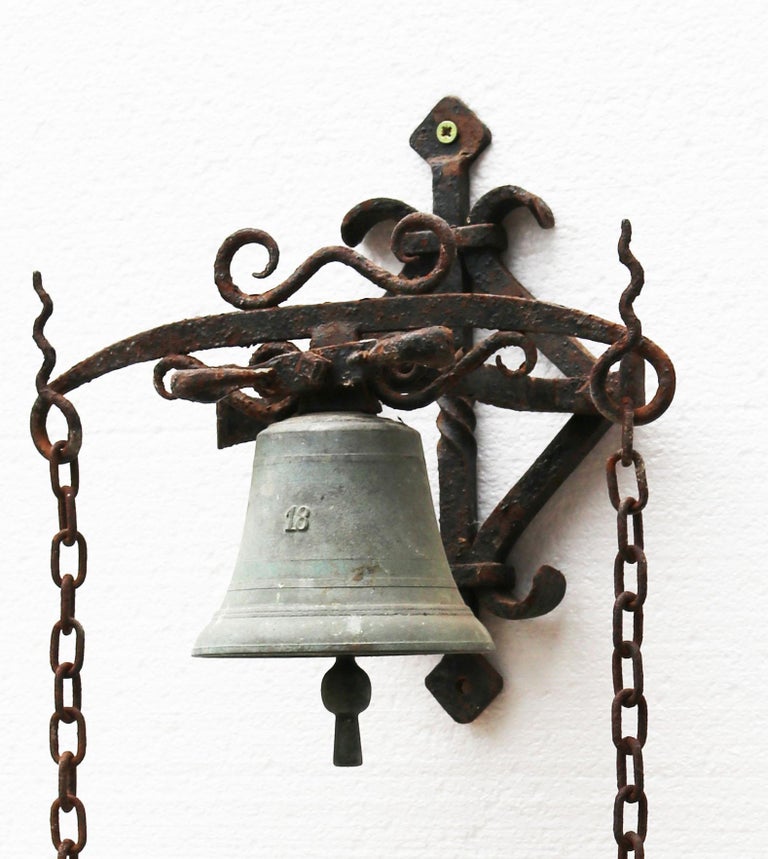 Bronze Door Bell with Wrought Iron Bracket at 1stDibs
