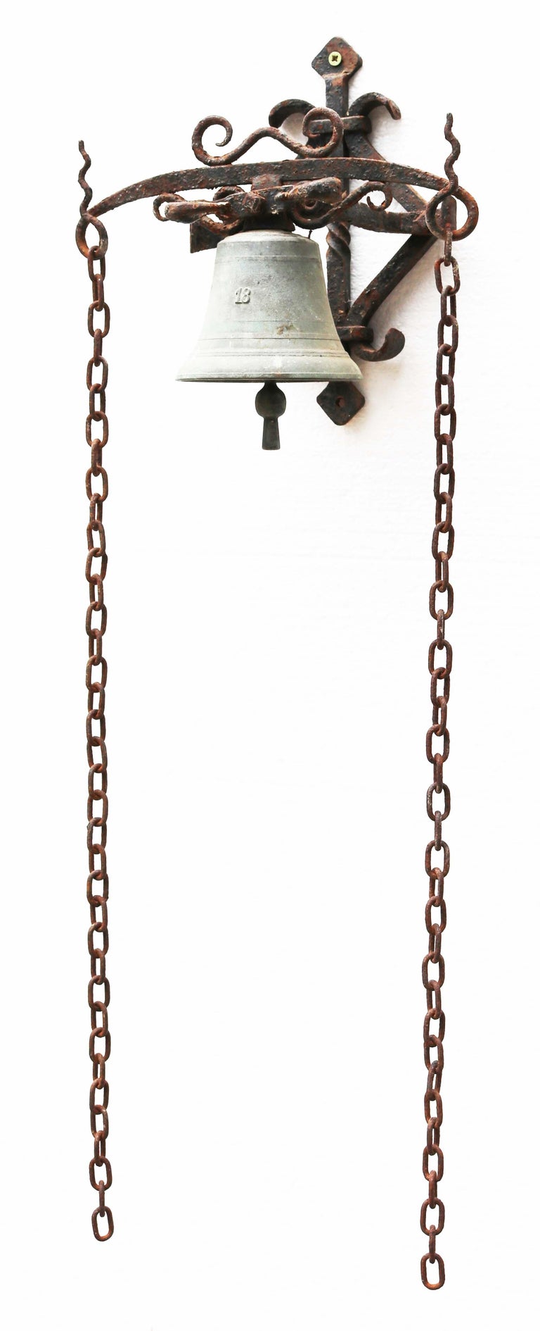 Bronze Door Bell with Wrought Iron Bracket at 1stDibs