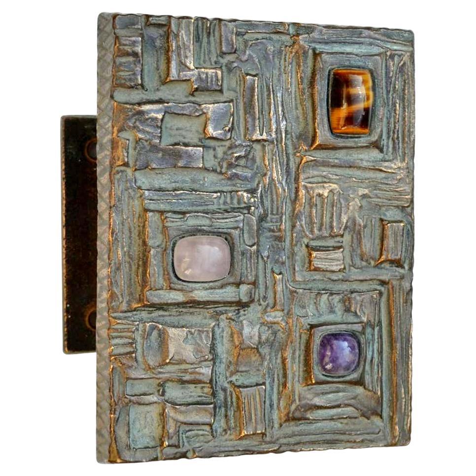 Bronze Door Handle with Semi Precious Stones and Abstract Relief 