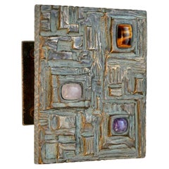 Bronze Door Handle with Semi Precious Stones and Abstract Relief 