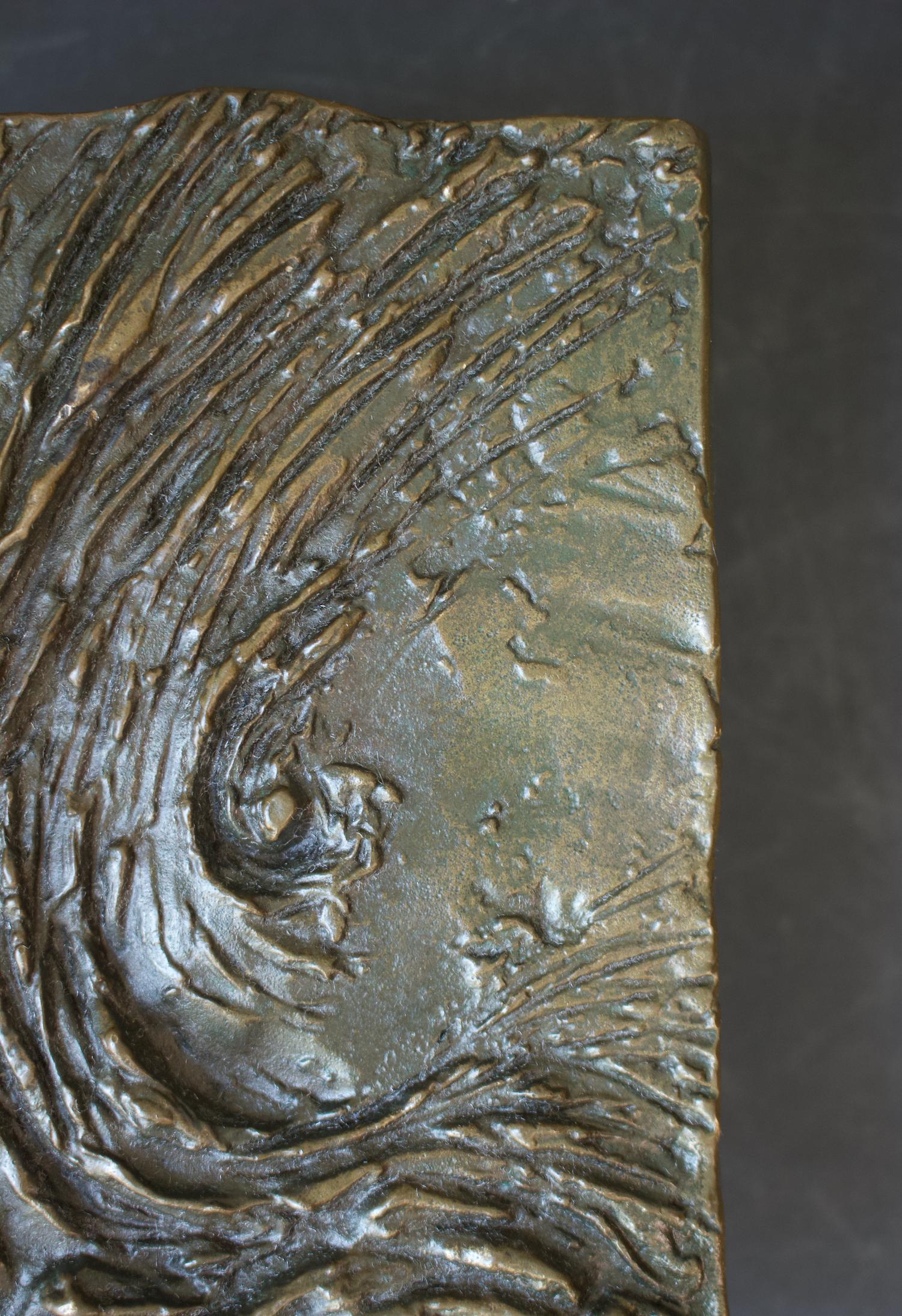 Mid-Century Modern Bronze Door Handle with Textured Wave Design, 20th Century, European