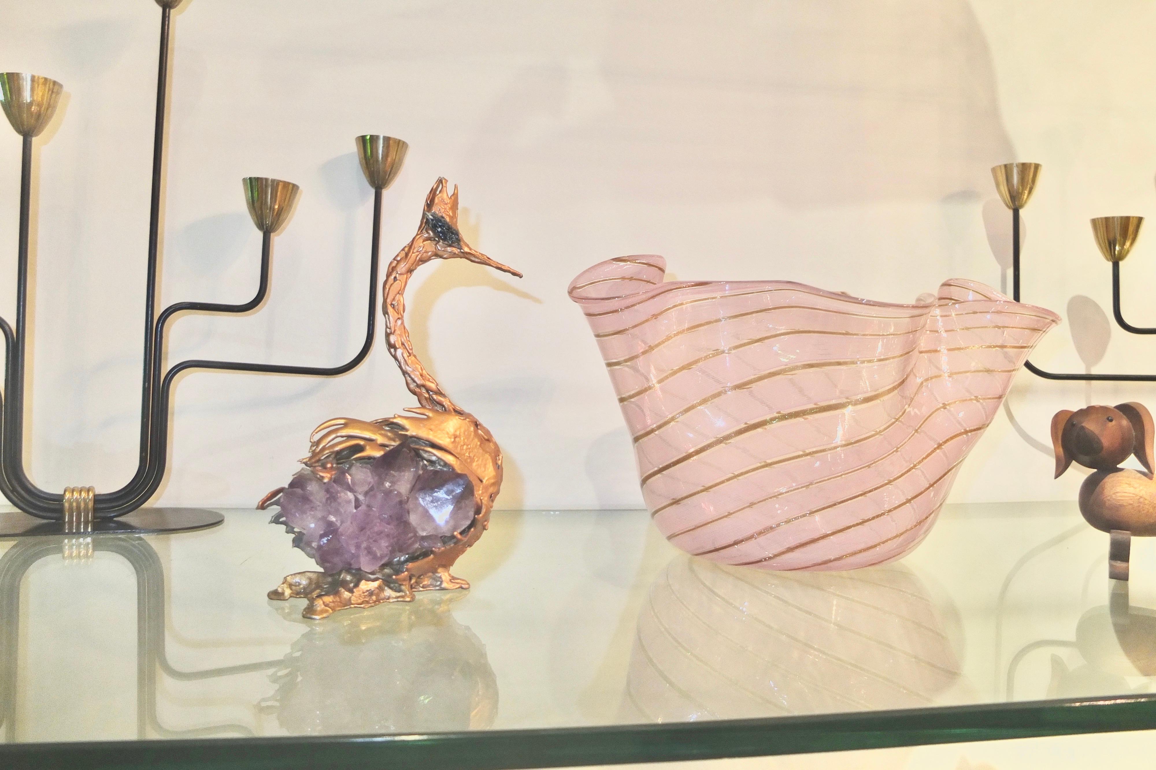 Bronze Doré & Amethyst Sculpture of a Heron Attributed to Jacques Duval-Brasseur For Sale 3