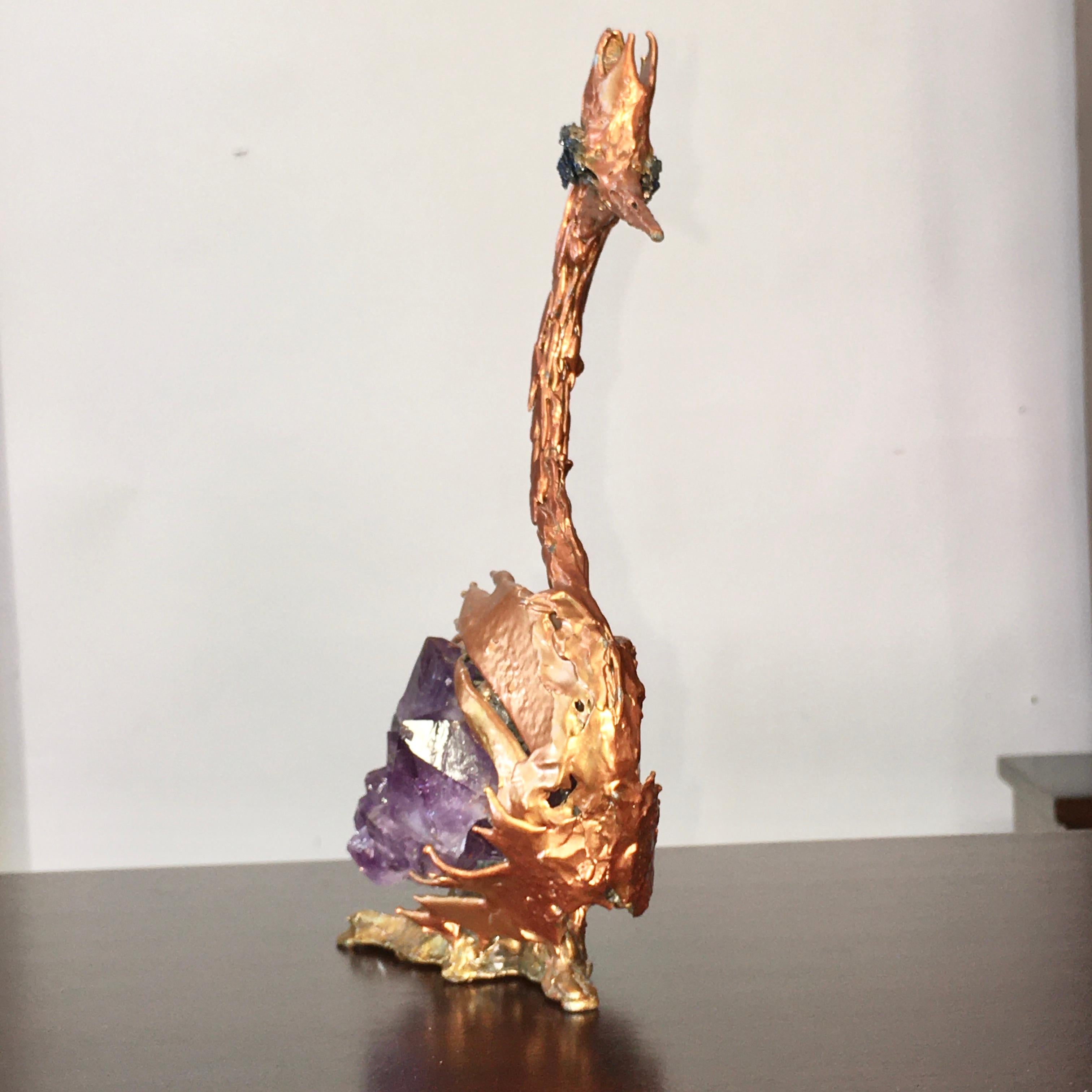 Bronze Doré & Amethyst Sculpture of a Heron Attributed to Jacques Duval-Brasseur For Sale 4