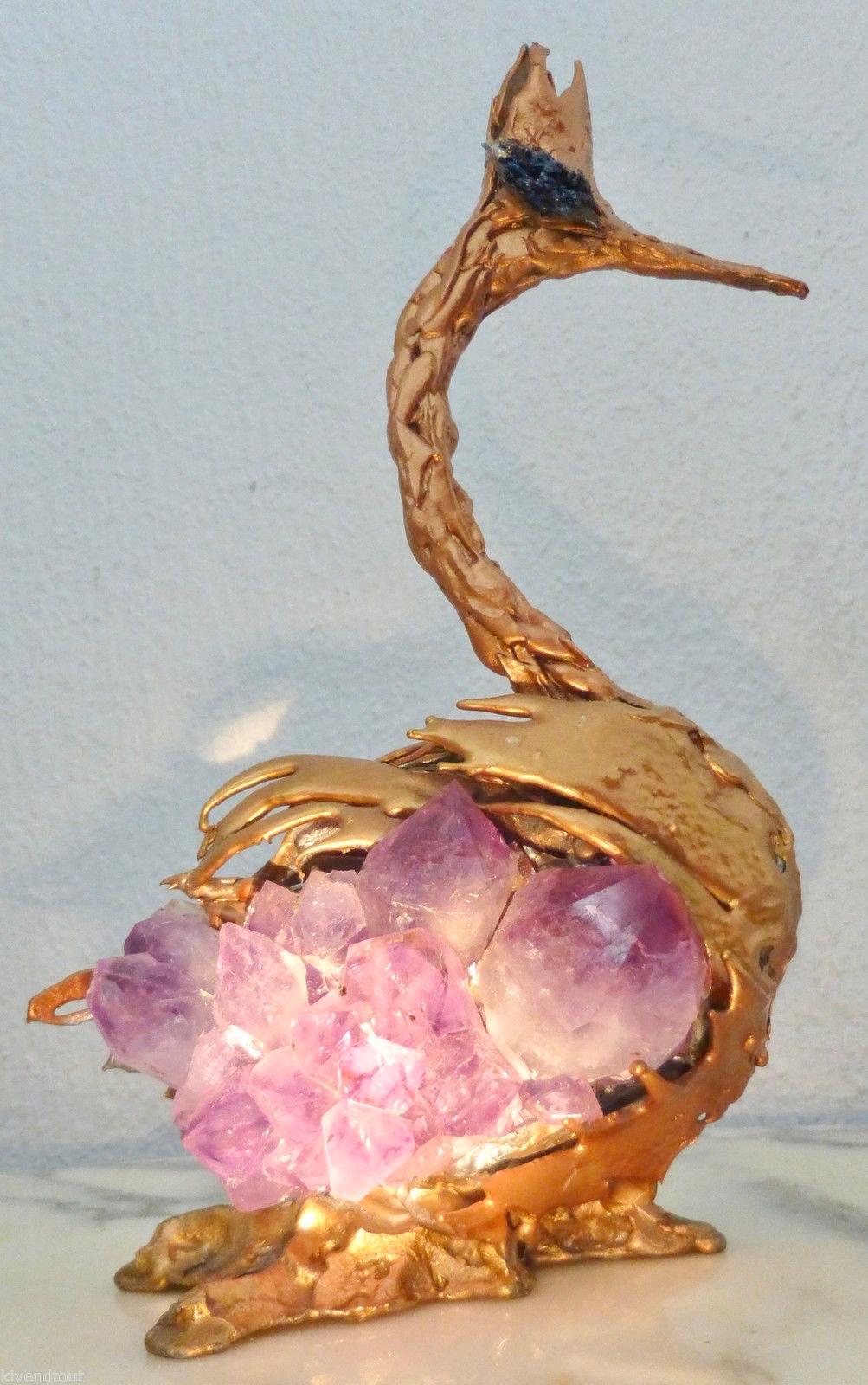 Bronze Doré & Amethyst Sculpture of a Heron Attributed to Jacques Duval-Brasseur For Sale 6