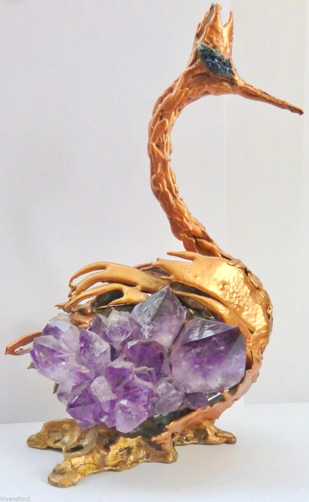 Bronze Doré & Amethyst Sculpture of a Heron Attributed to Jacques Duval-Brasseur For Sale 7