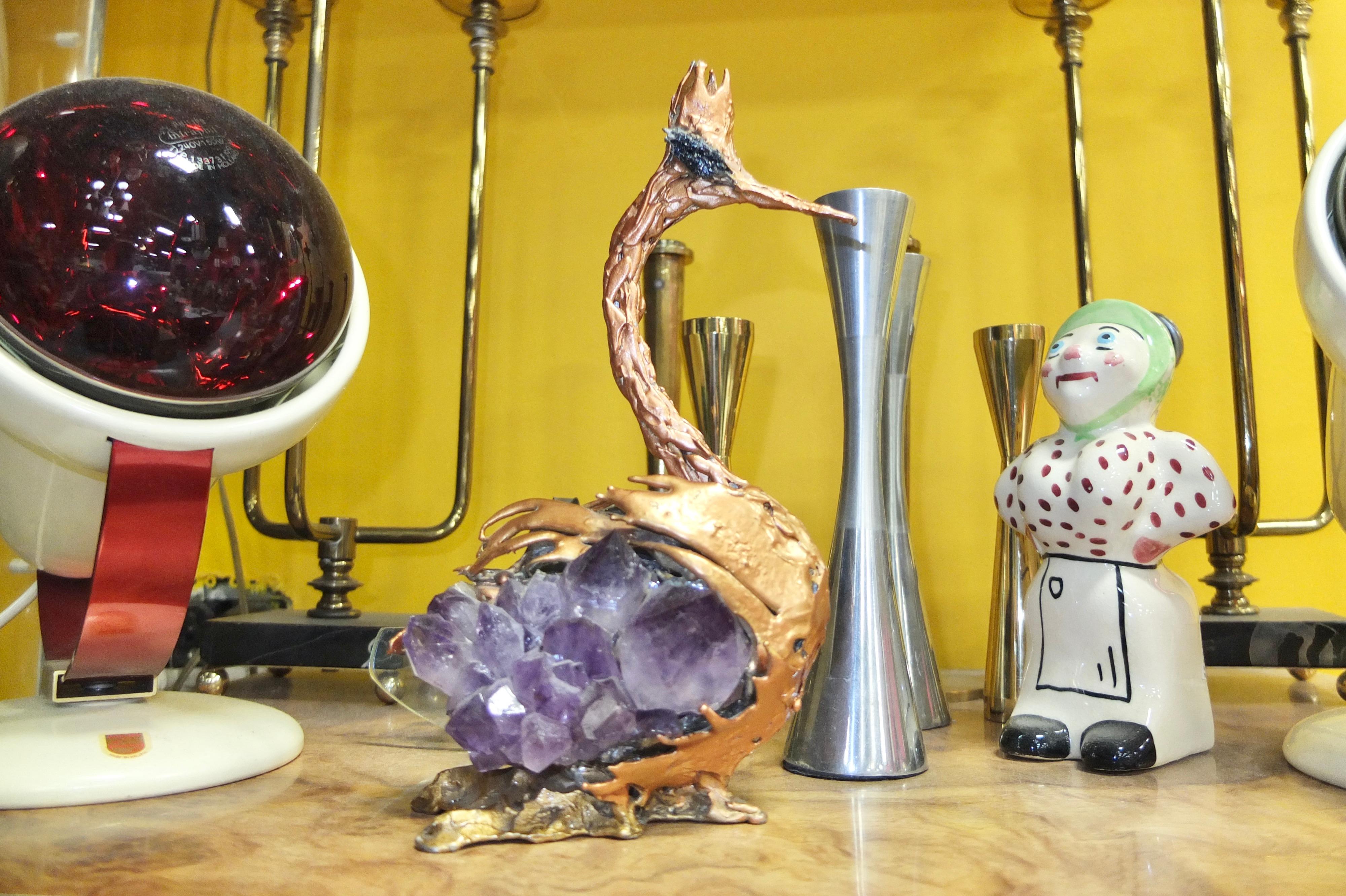 Bronze Doré & Amethyst Sculpture of a Heron Attributed to Jacques Duval-Brasseur For Sale 12