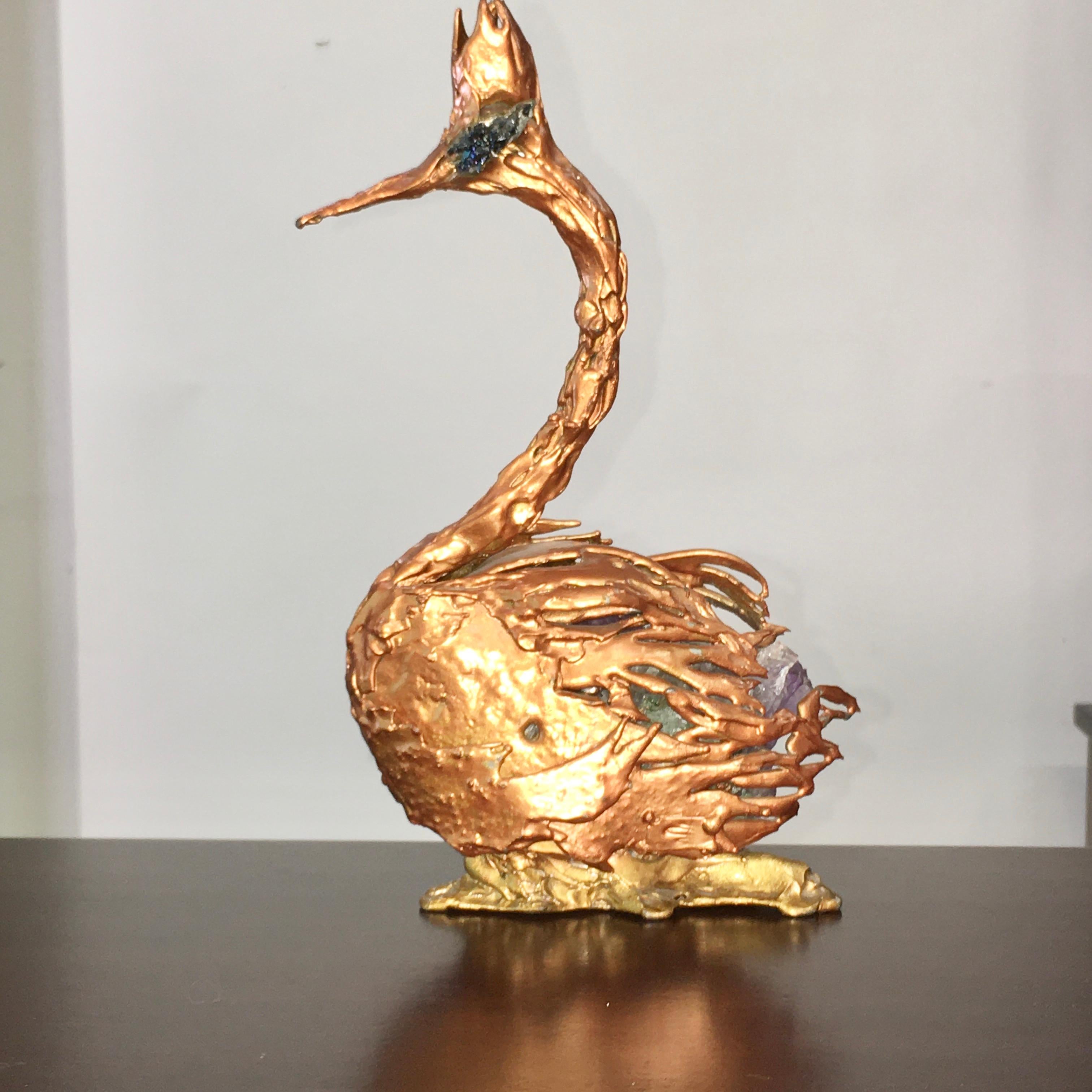 Beaux Arts Bronze Doré & Amethyst Sculpture of a Heron Attributed to Jacques Duval-Brasseur For Sale
