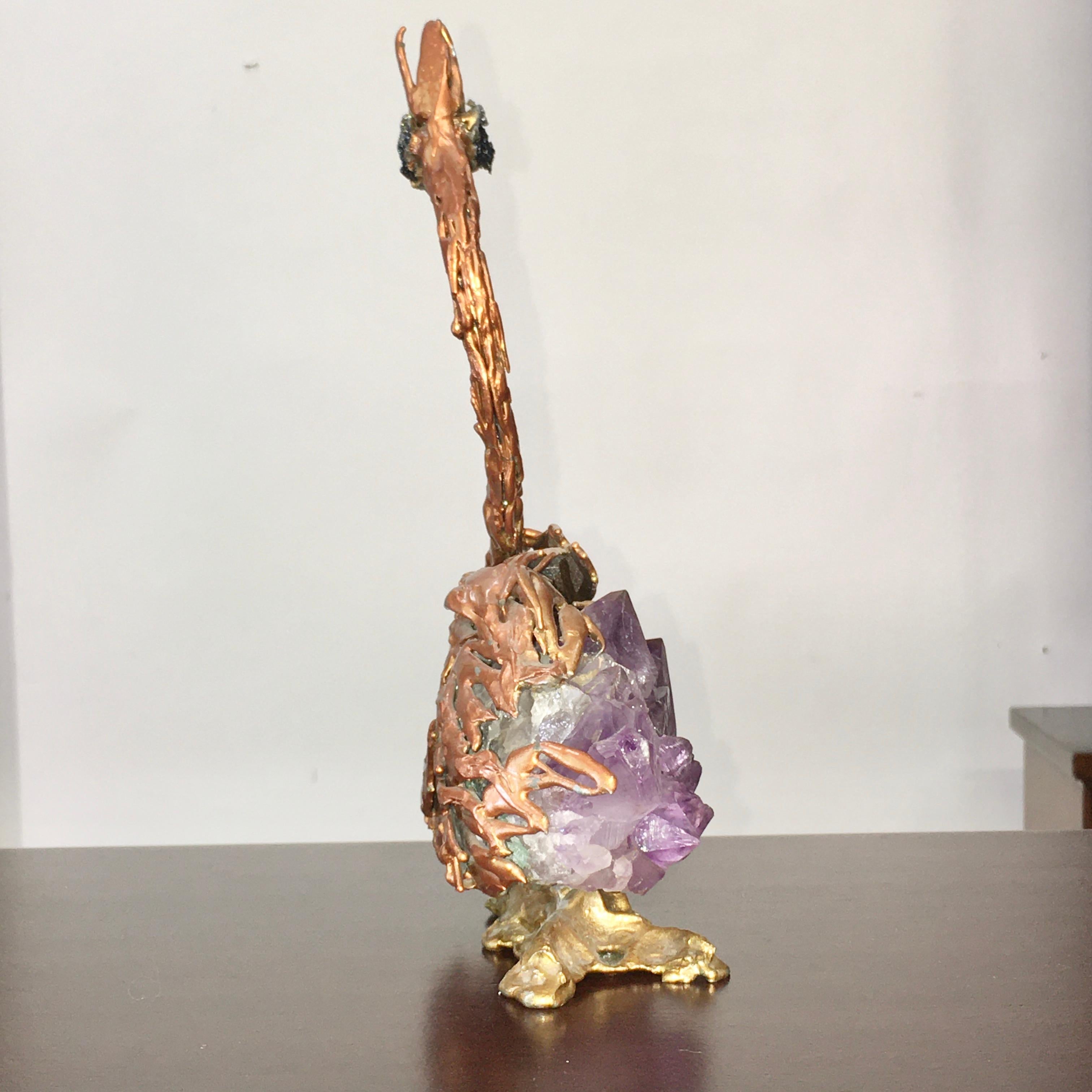 Late 20th Century Bronze Doré & Amethyst Sculpture of a Heron Attributed to Jacques Duval-Brasseur For Sale