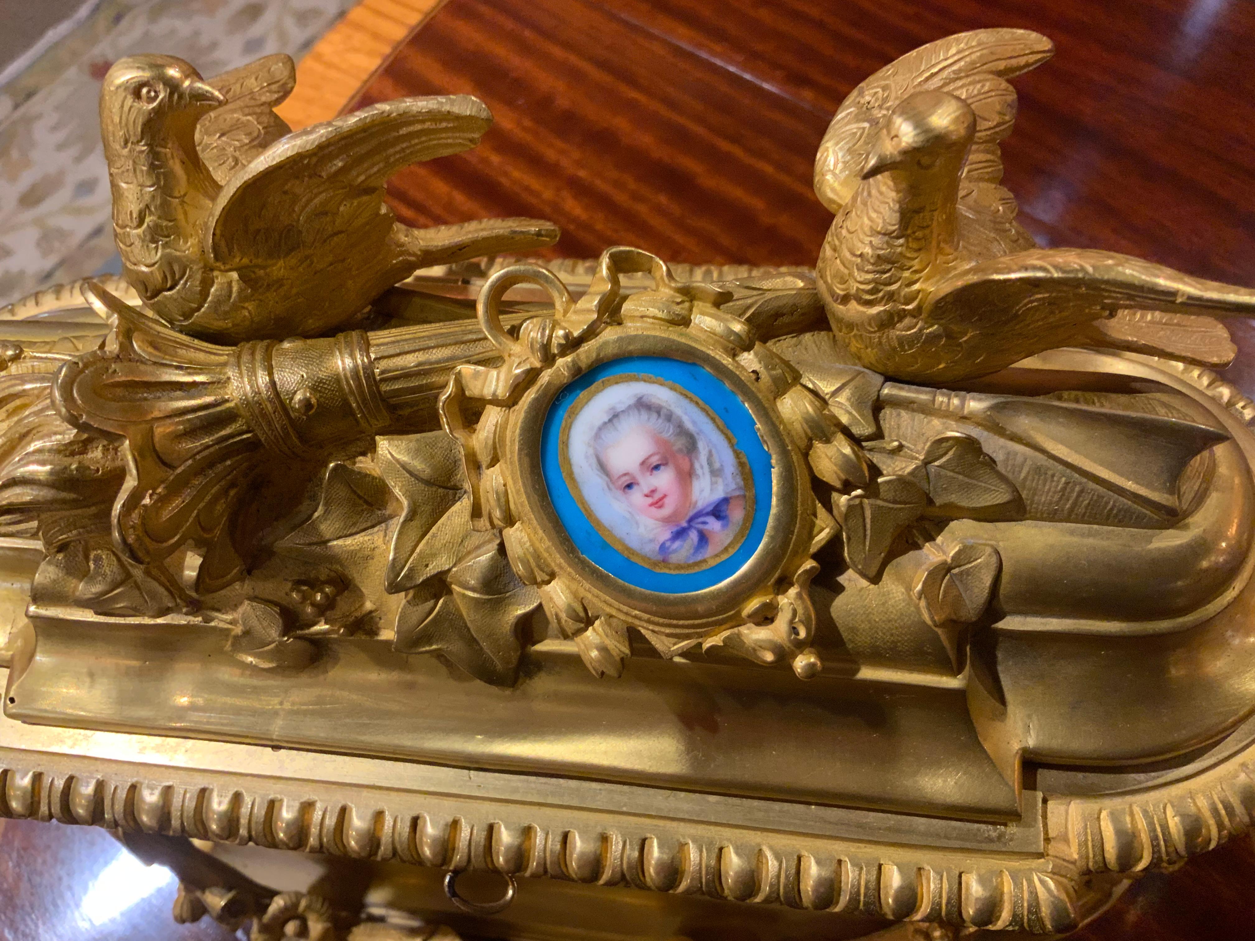 French Bronze dore and Sevres porcelain jewelry casket For Sale