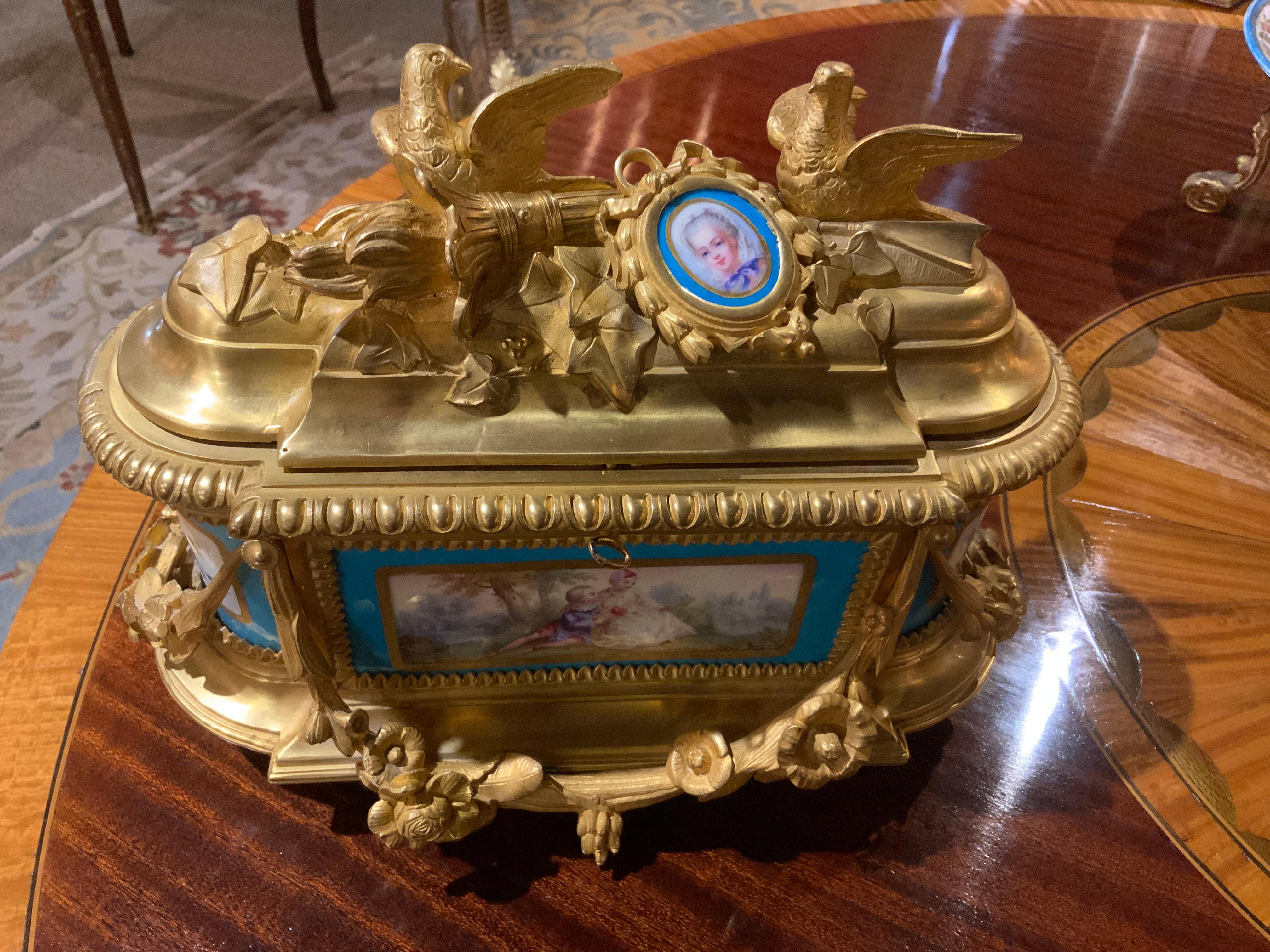 Gilt Bronze dore and Sevres porcelain jewelry casket For Sale