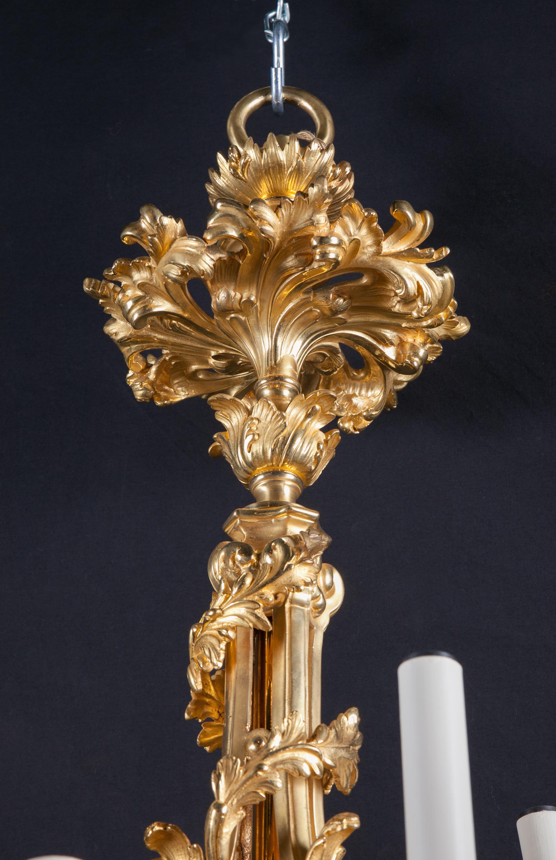 Bronze D’ore Chandelier / Gasolier with Fleur De Lis Keys, French 19th Century  For Sale 1