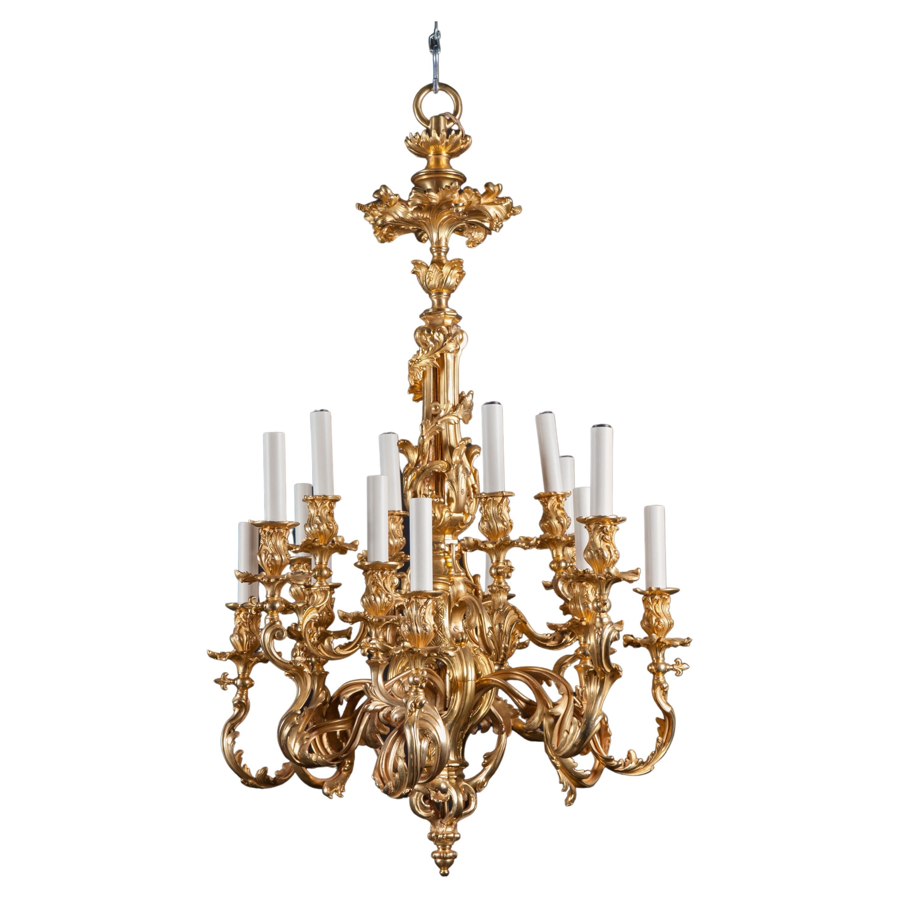 Bronze D'ore Kronleuchter / Gasolier mit Fleur De Lis Schlüsseln, Französisch 19.