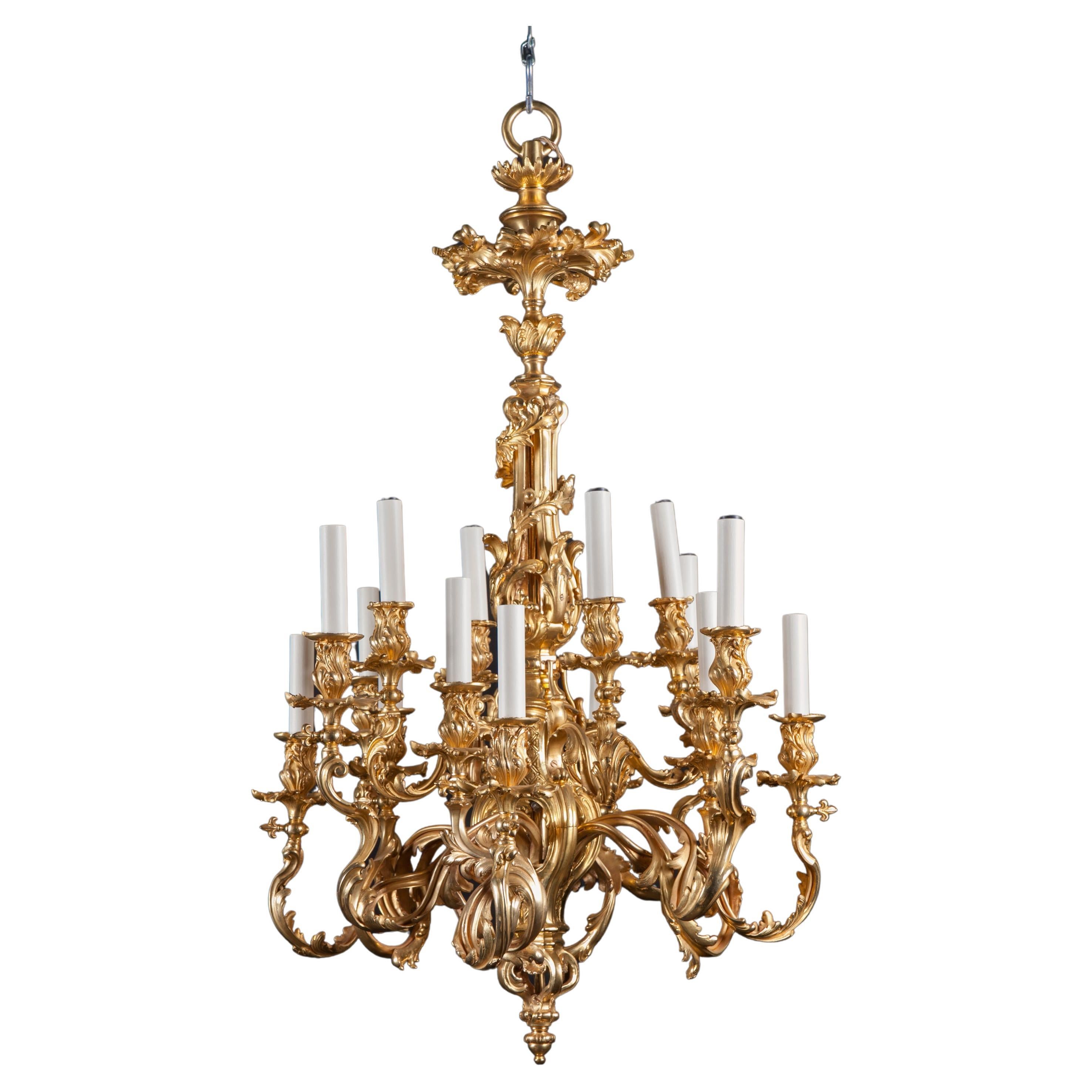 Bronze D’ore Chandelier / Gasolier with Fleur De Lis Keys, French 19th Century 