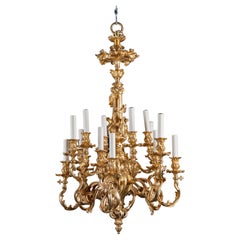 Antique Bronze D’ore Chandelier / Gasolier with Fleur De Lis Keys, French 19th Century 