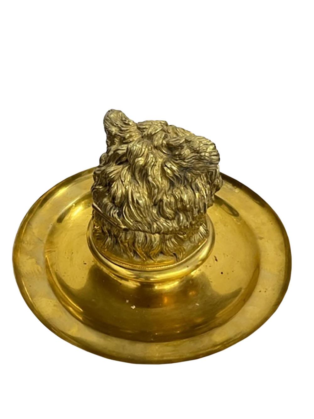 Early 20th Century Bronze Doré Dog Inkwell For Sale