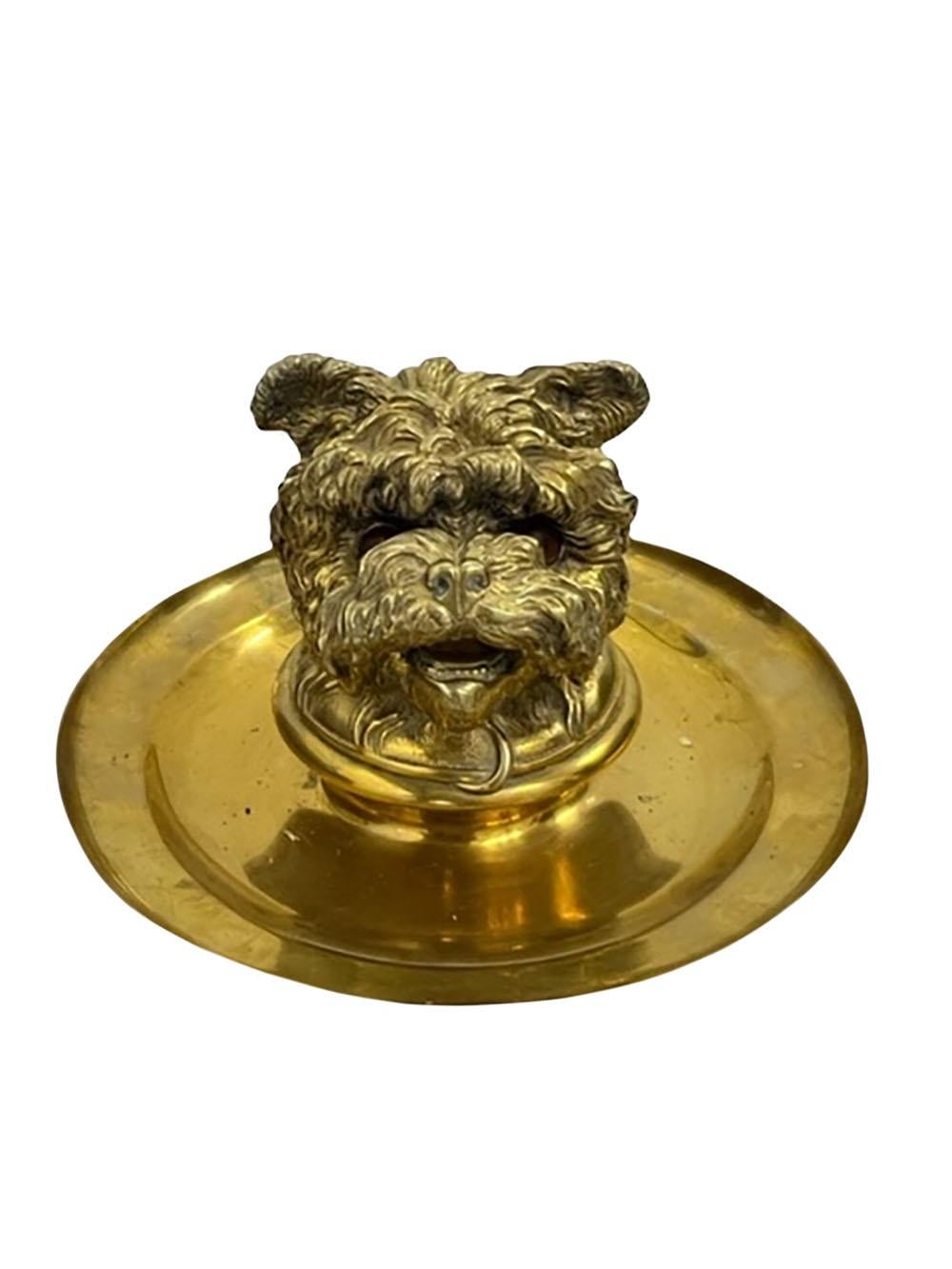 Bronze Doré Dog Inkwell For Sale 1