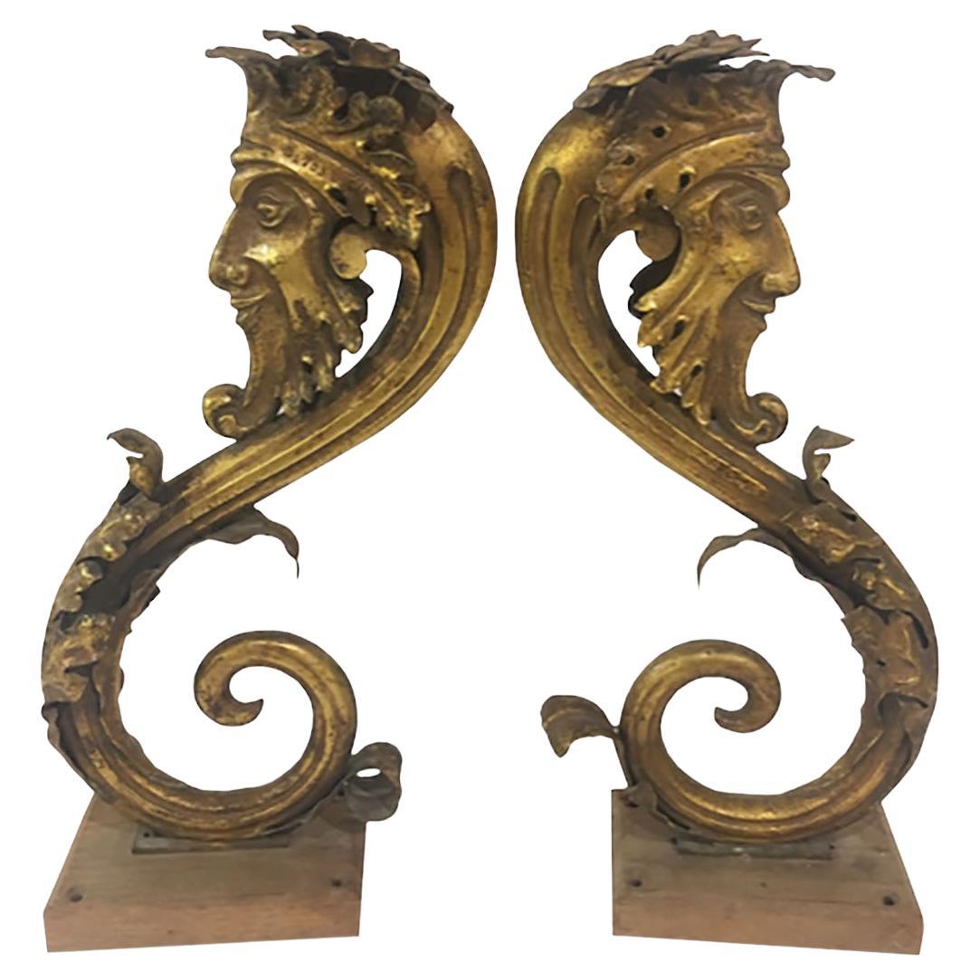 Bronze Dore Faces, A Pair For Sale