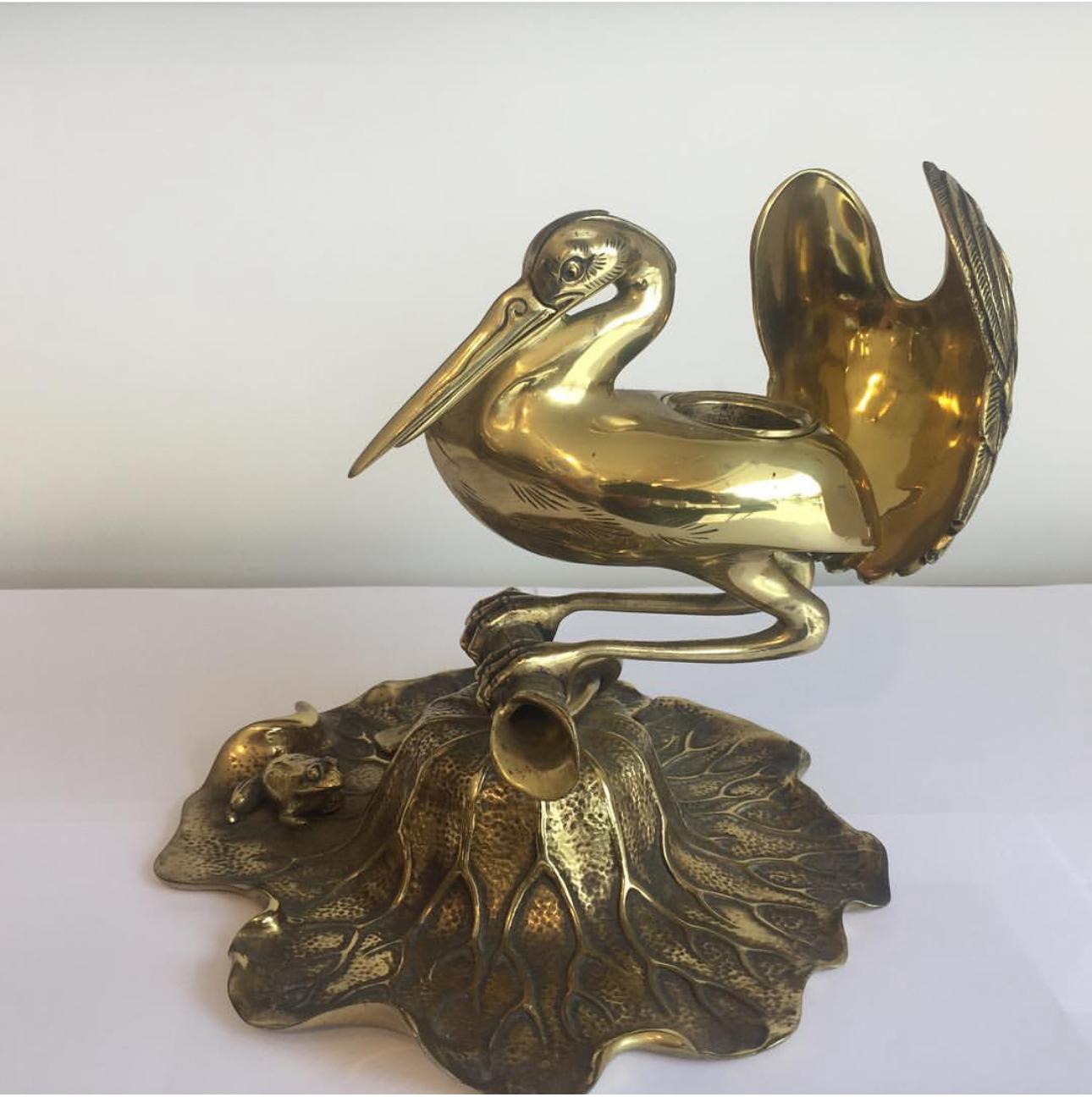 Pájaro tintero de bronce dorado mediados del siglo XX en venta