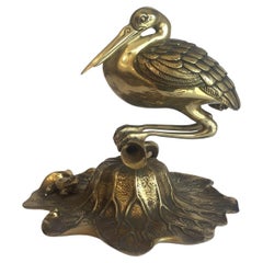 Uccello da calamaio in bronzo dorato