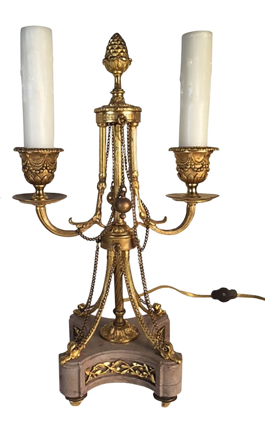 French Bronze Doré Louis XVI Style Candelabra, A Pair For Sale