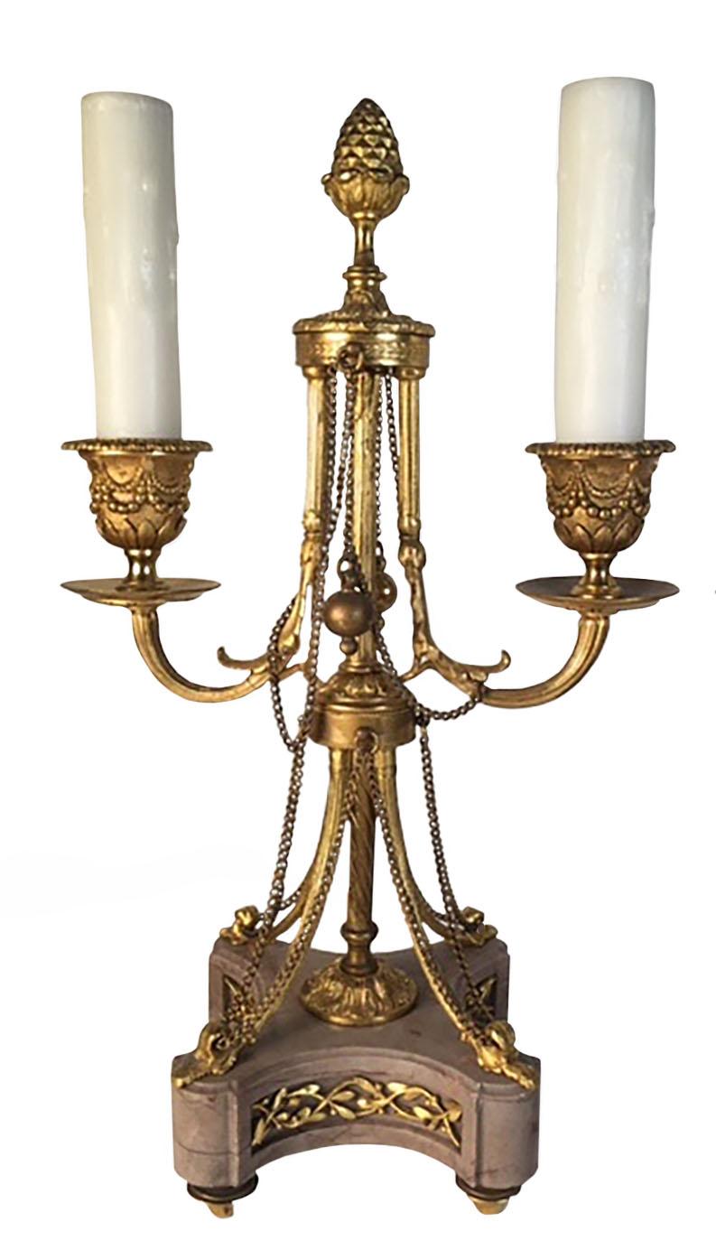 Bronze Doré Louis XVI Style Candelabra, A Pair In Good Condition For Sale In Dallas, TX