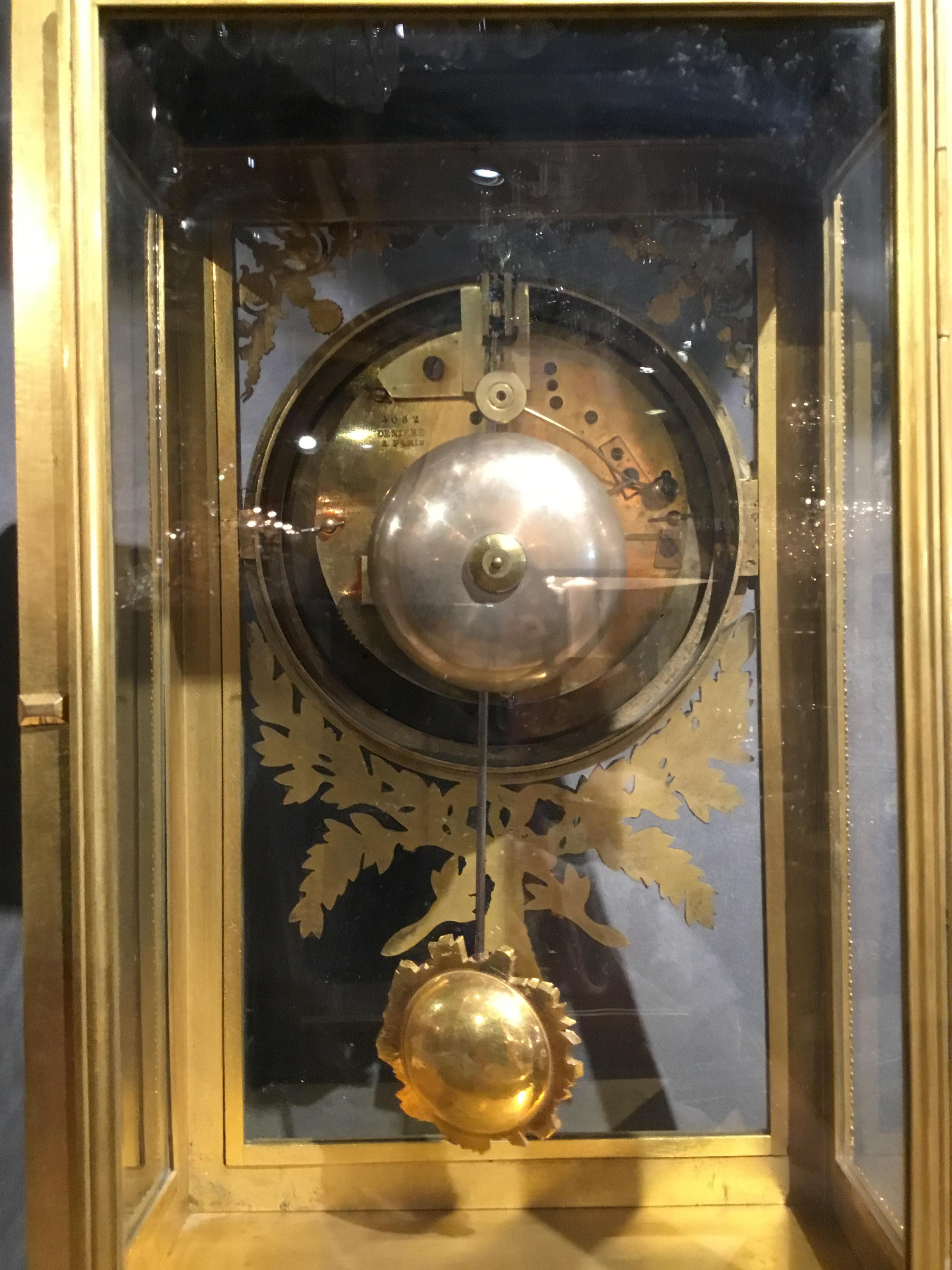 French Bronze Dore Mantel Clock, 19th Century by F. Berthoud with Open Escapement