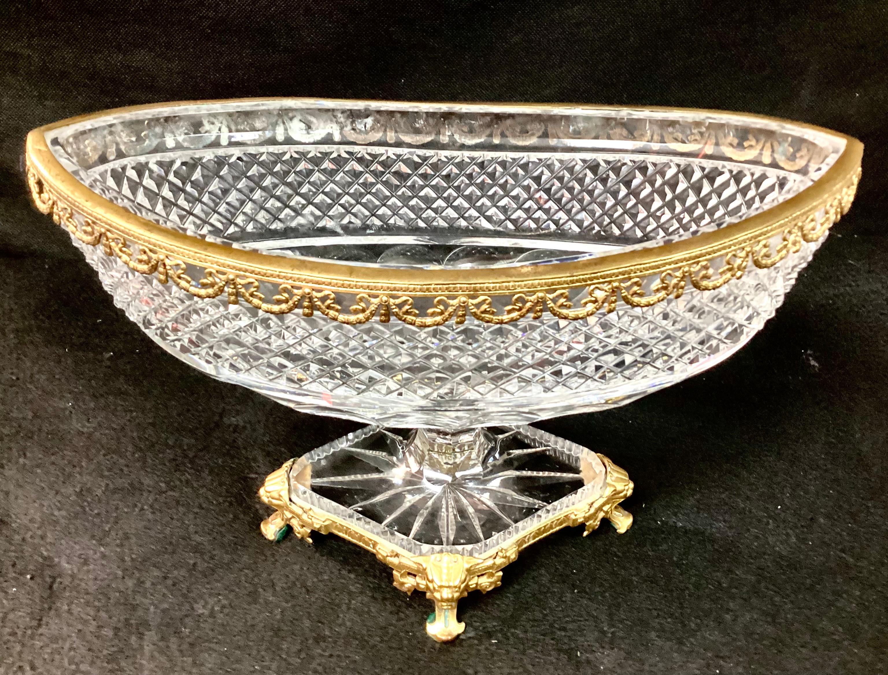 Neoclassical Bronze Dore Mounted Crystal Baccarat Style Centerpiece For Sale