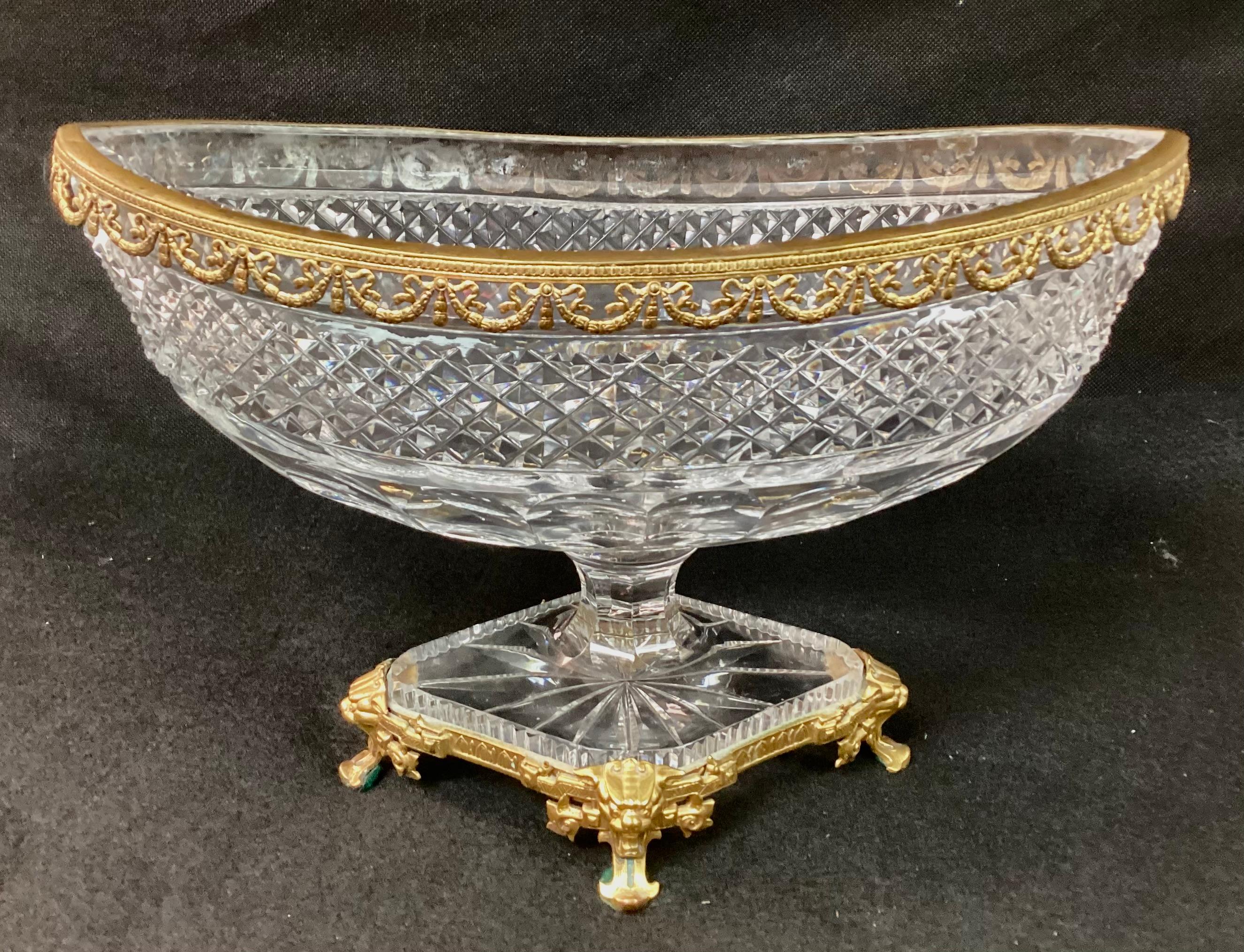 French Bronze Dore Mounted Crystal Baccarat Style Centerpiece For Sale