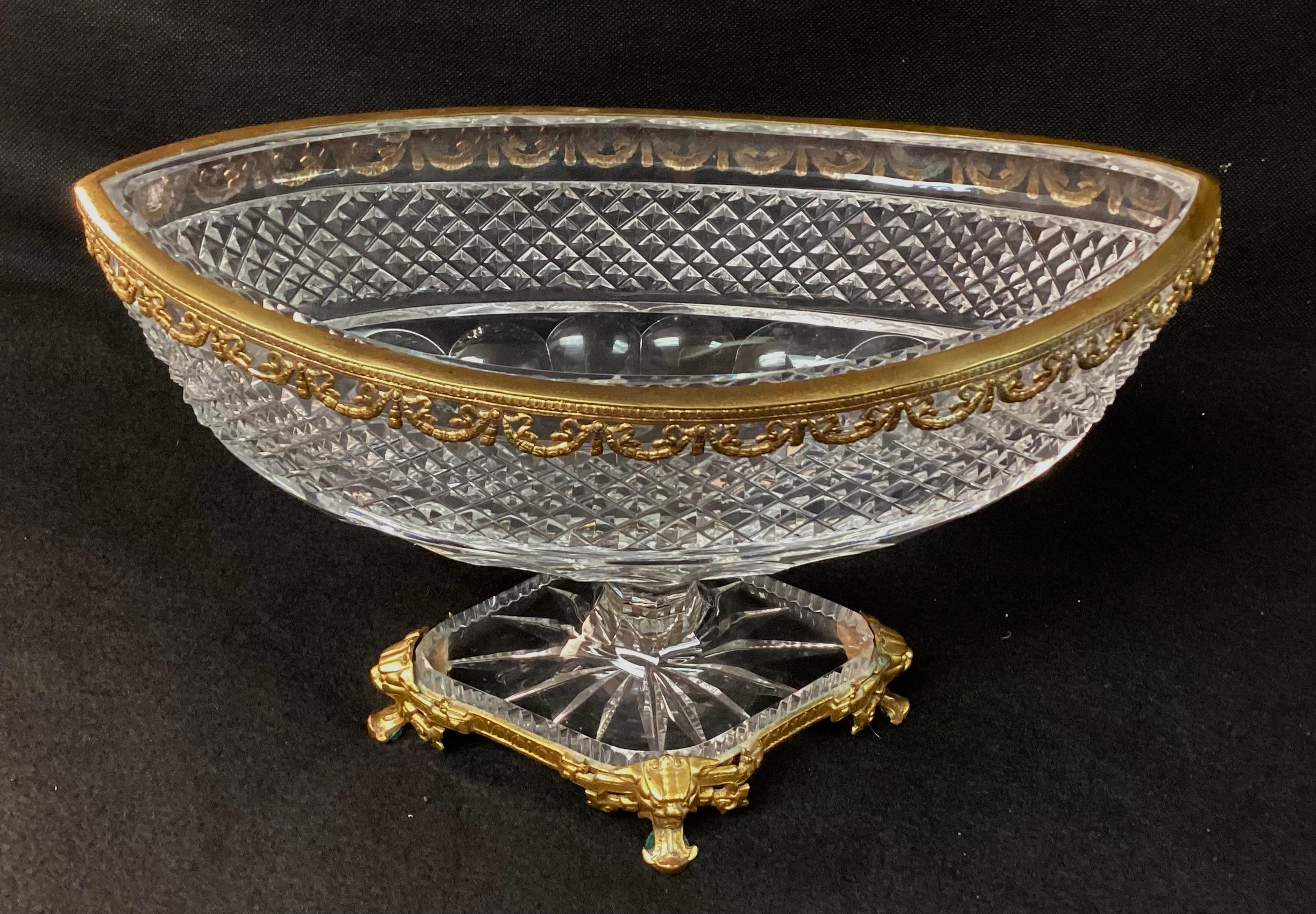19th Century Bronze Dore Mounted Crystal Baccarat Style Centerpiece For Sale