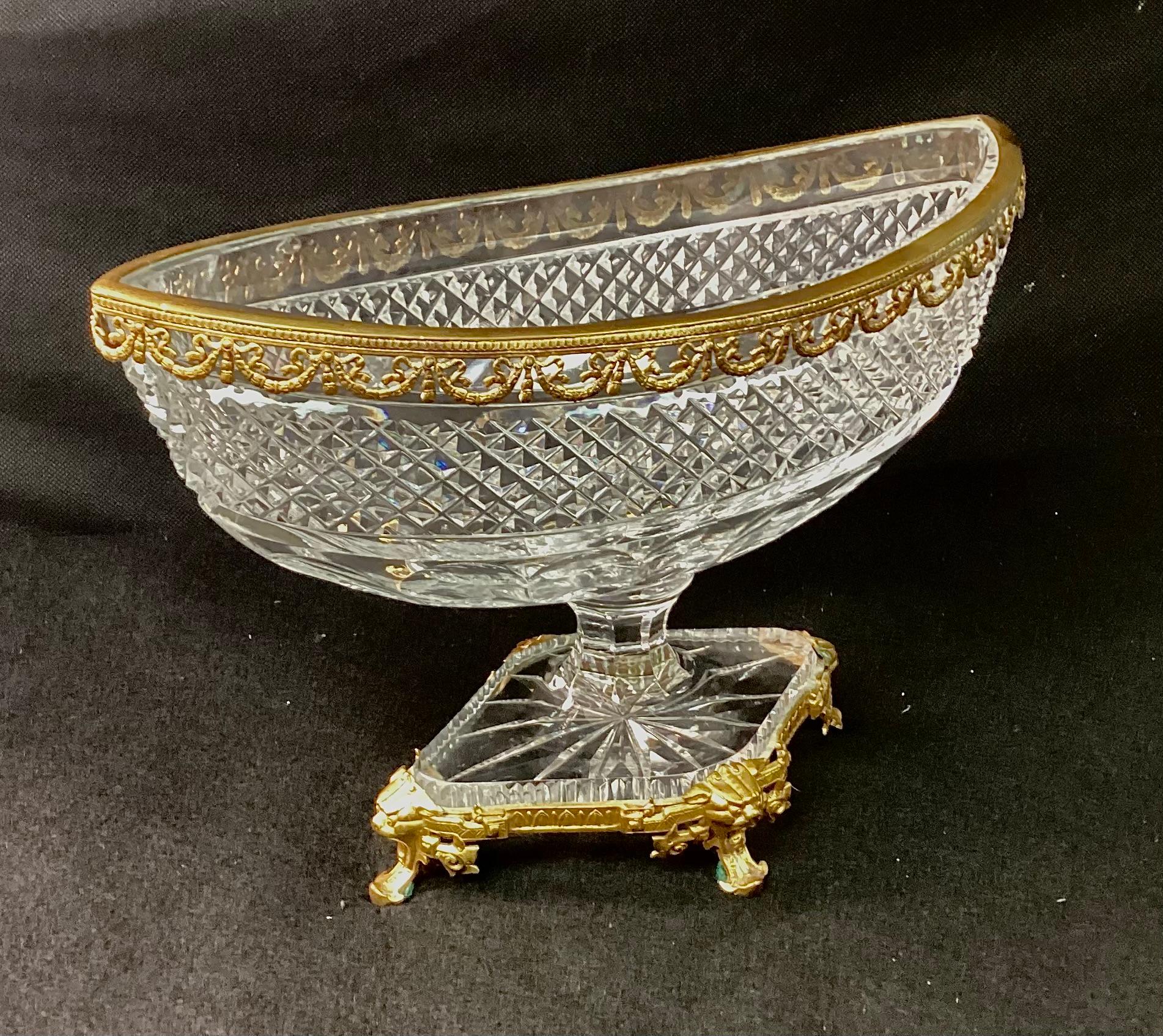 Bronze Dore Mounted Crystal Baccarat Style Centerpiece In Good Condition For Sale In Bradenton, FL