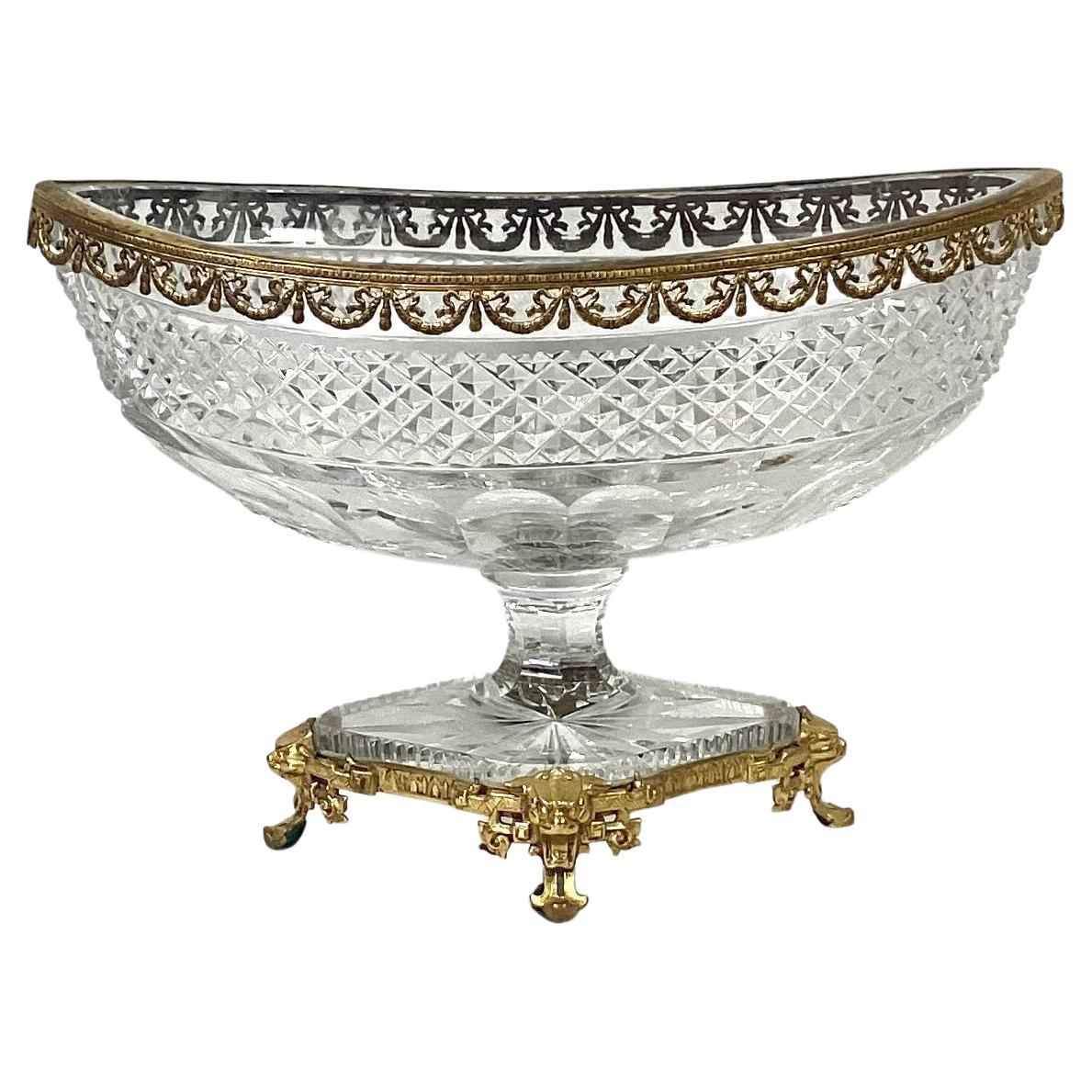 Bronze Dore Mounted Crystal Baccarat Style Centerpiece For Sale