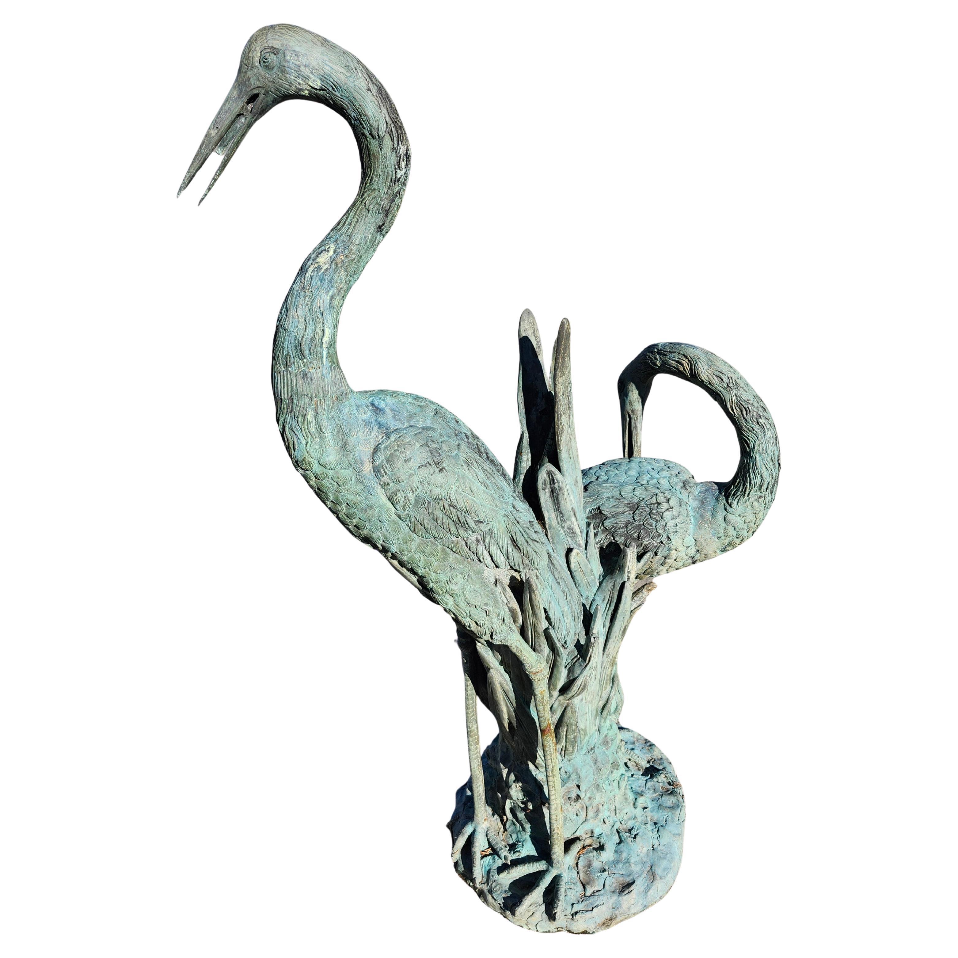 Bronze Double Bodied Garden Water Fountain with Heron & Egret C1980 Bon état - En vente à Port Jervis, NY