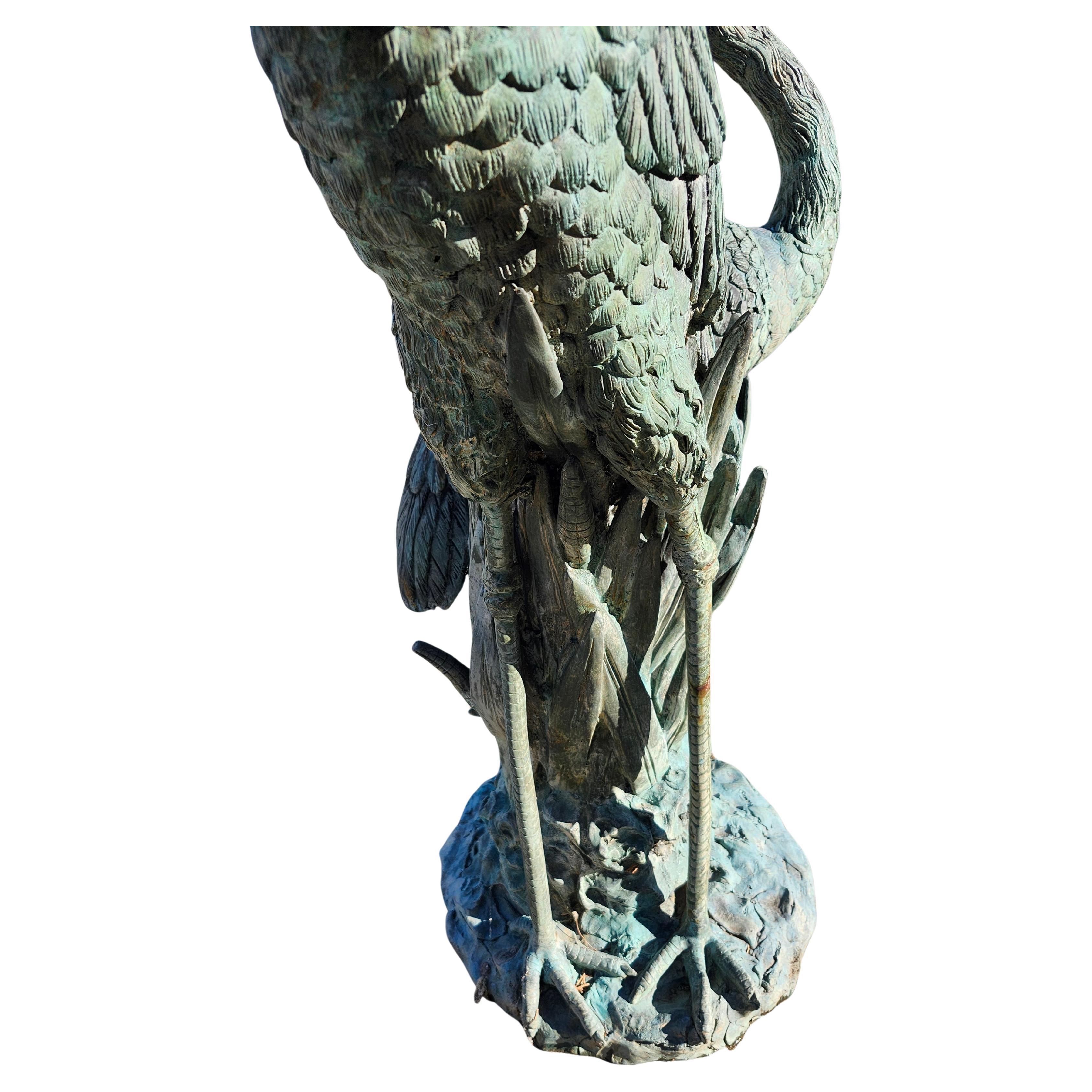 Bronze Double Bodied Garden Water Fountain with Heron & Egret C1980 en vente 2