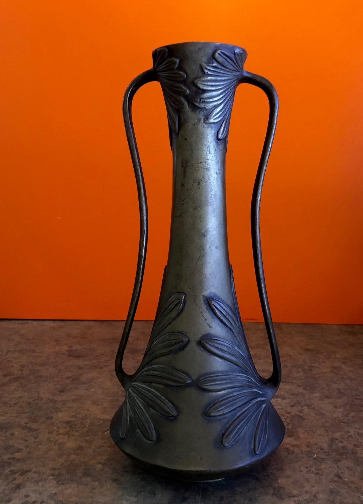 American Bronze Double Handle Floral Relief Vase