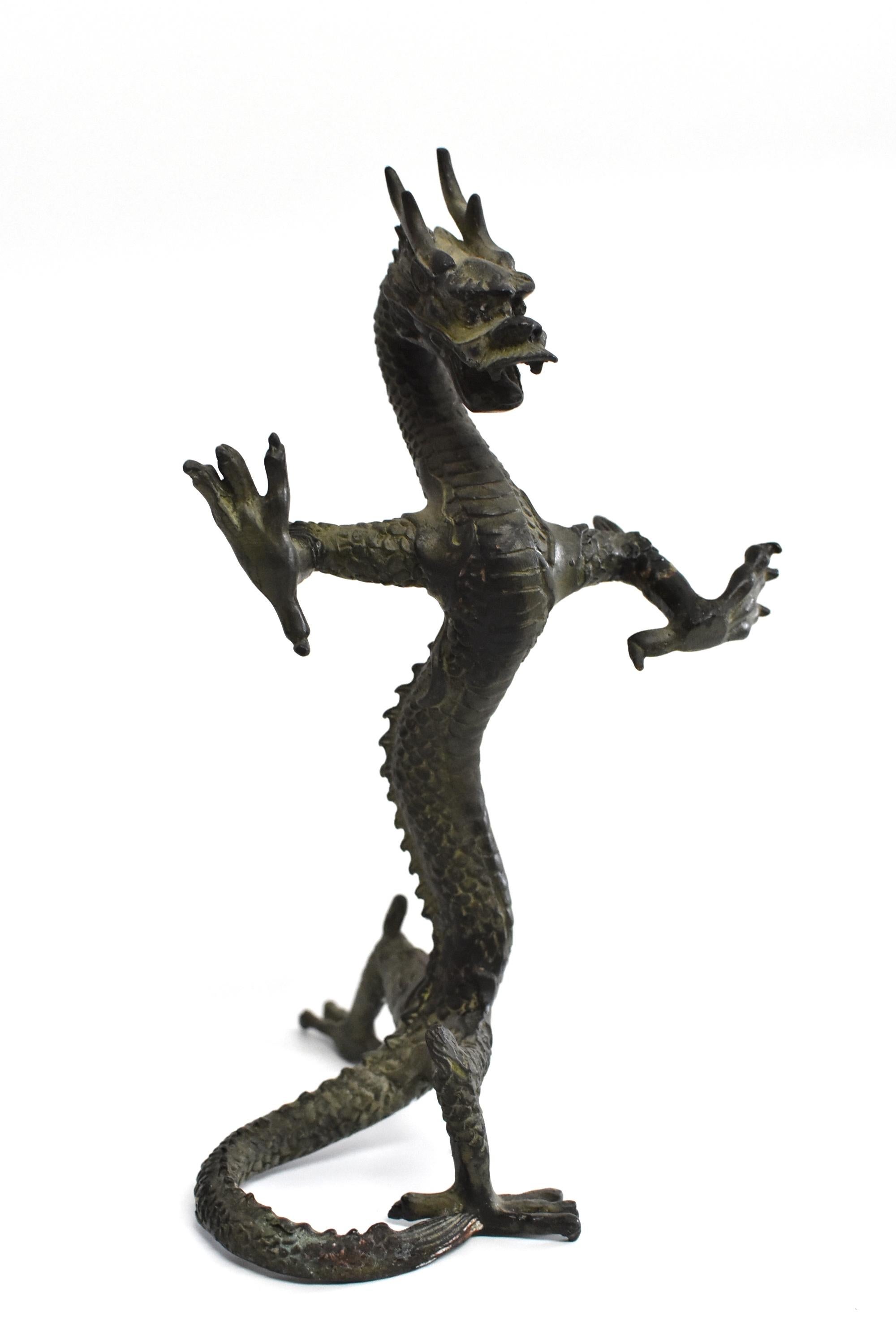 The sign of Emperor, Dragon is the symbol of power, leadership and prosperity in the Chinese culture. This is an unique piece with a standing dragon. Fine details of scale, paws and horns reflect the maker's great skill. This piece depicts the
