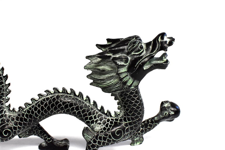 Bronze Dragon with Fire Ball, 9.5" Wide For Sale at 1stdibs