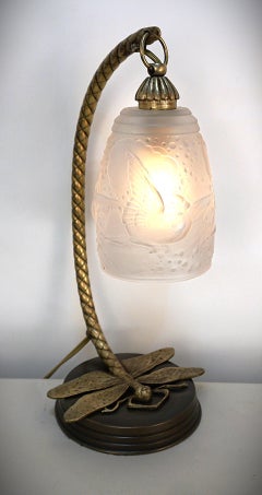 Bronze Dragonfly Art Deco Table Lamp by Muller Freres