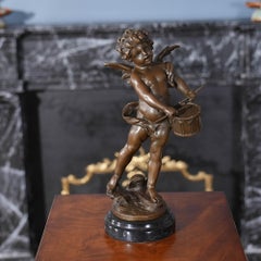 Bronze Drummer Cherub on Marble Base